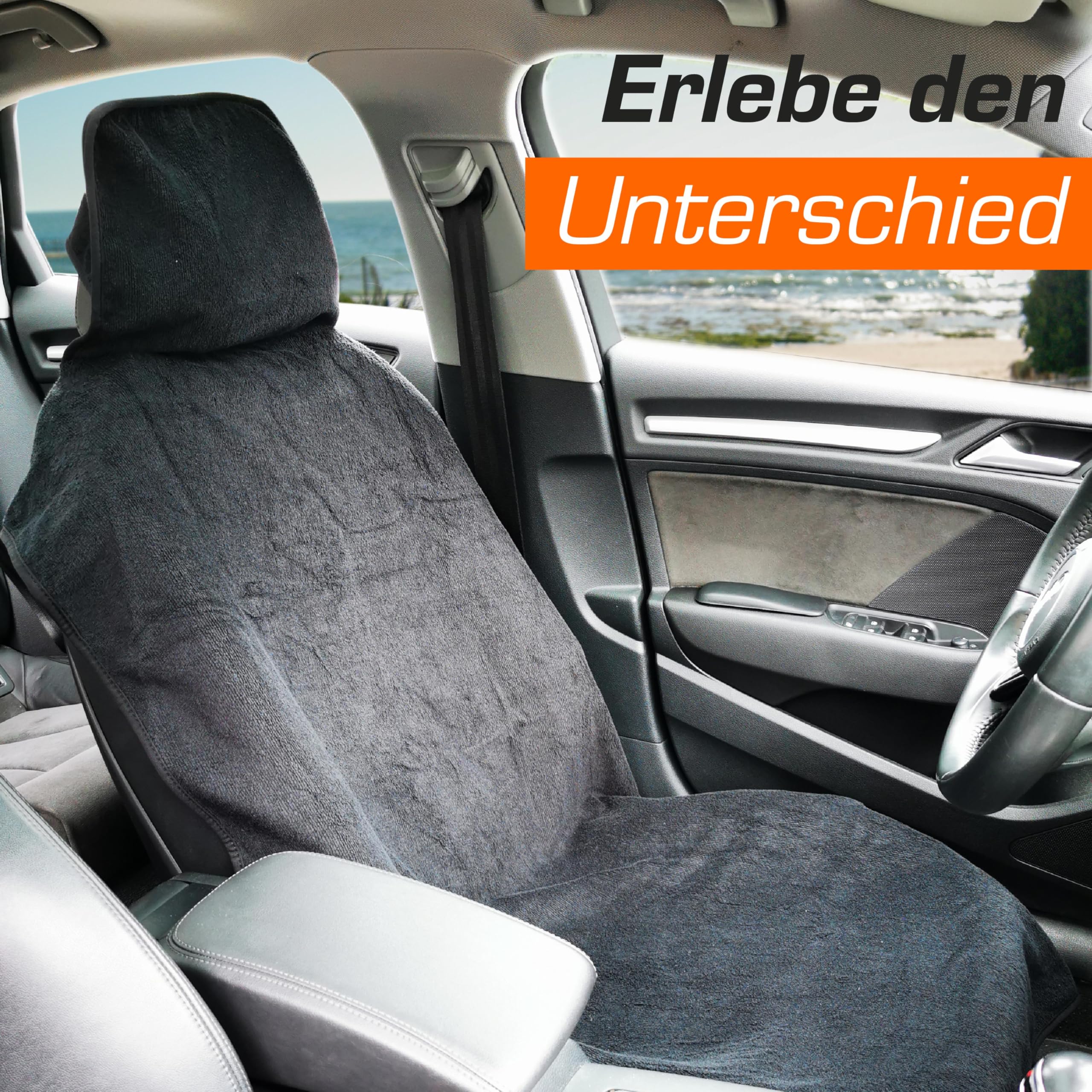 Upgrade4cars Frottee Autositzschoner für Vordersitze | Fahrersitz Schonbezug aus Baumwolle in Grau | Handtuch Autositzauflage für Sport, Arbeit, Sommer & Winter