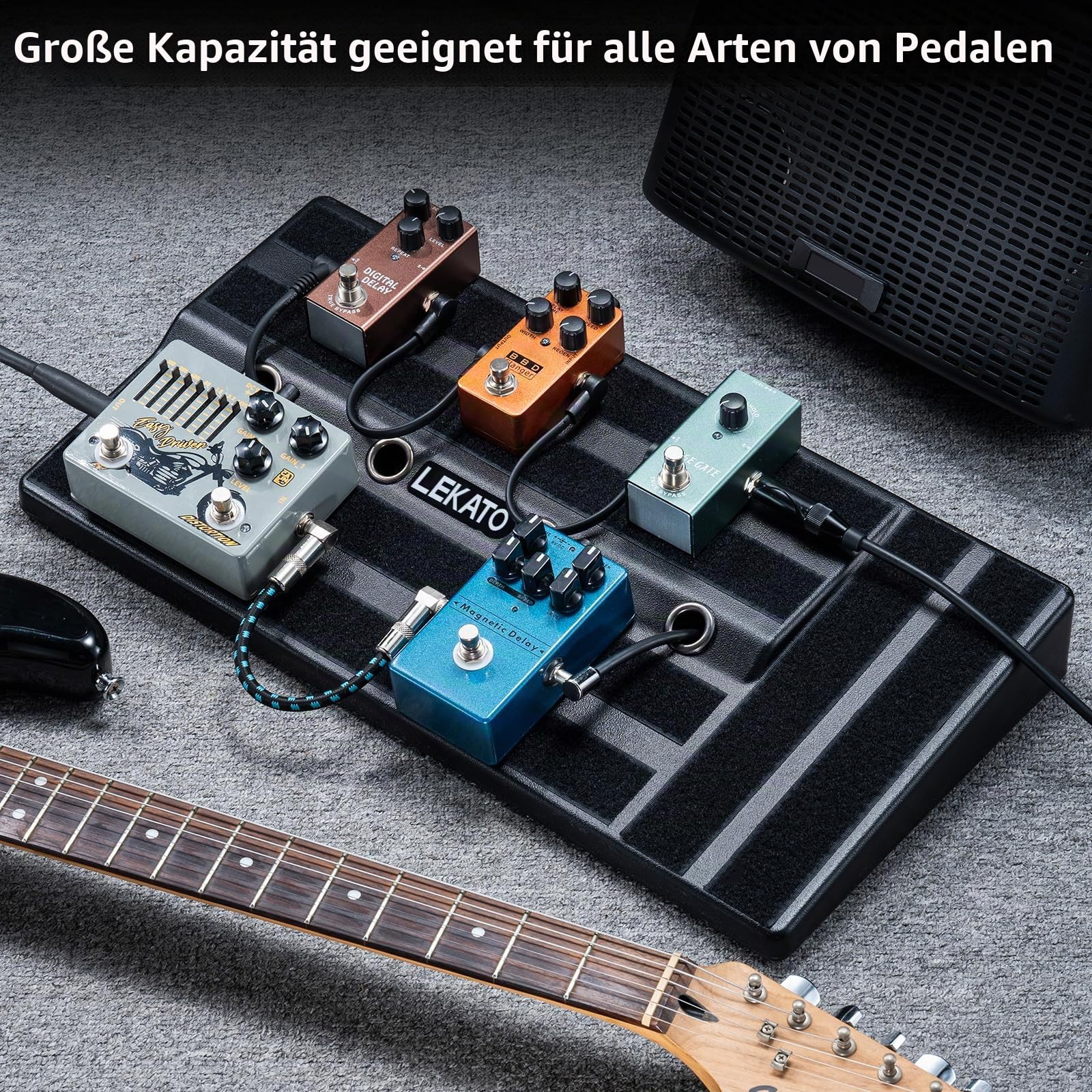 LEKATO Gitarre Pedal Board Case, Gitarre Pedalboard mit Tasche, 51 * 30 * 10cm Gitarren Effektboard, eingebaut Power-Supply-Raum, mit Montageband