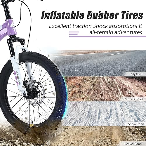 Miniatura 6 de Bicicleta de montaña de 20 pulgadas para niños y niñas de 7 a 10 años, marco de acero con horquilla de suspensión delantera y frenos de disco