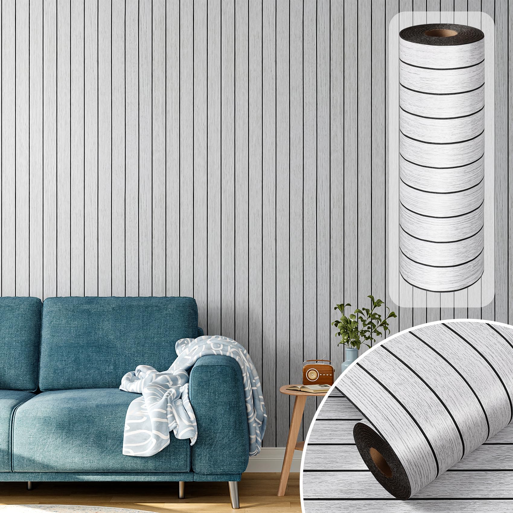Decotalk Samoprzylepne panele ścienne 3D, do pokoju dziecięcego, 90 x 500 cm, szara, tapeta samoprzylepna, drewniane panele ścienne, miękkie, pogrubione, drewniane panele ścienne, dekoracja ścienna