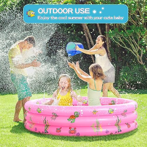 Vista 12 de Piscina inflable, redonda y portátil para bebés y niños, para chapotear, de uso en interiores y exteriores, para usar como centro de juegos para Azul