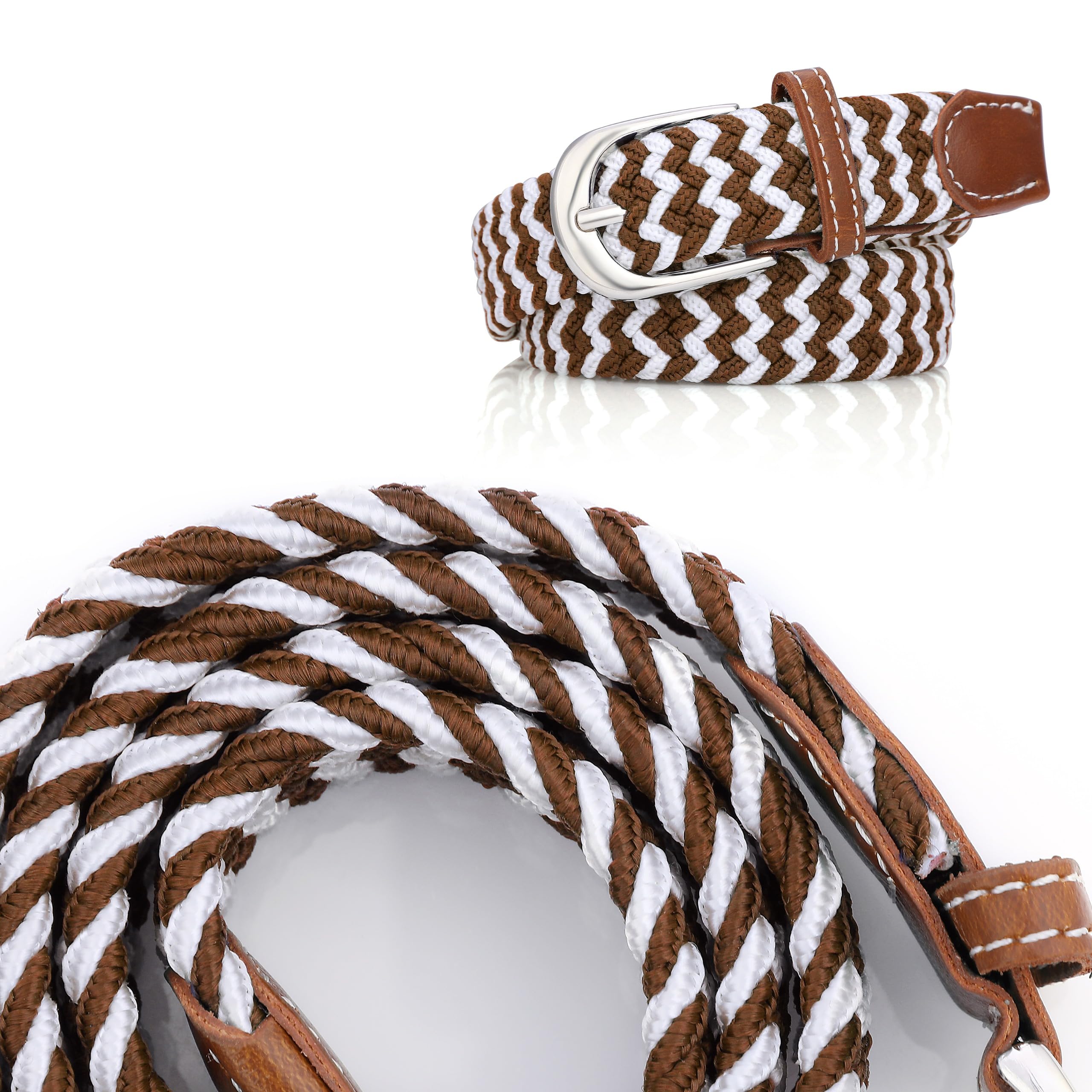 MagicPop Stretchable Belt for Kids, Fancy Belt for Formal, Casual & Jeans Wear, Waist 20-24-28-30 Inch 3|5|7|9|11 Yrs (Brown-White, W20-24 Inch) 3