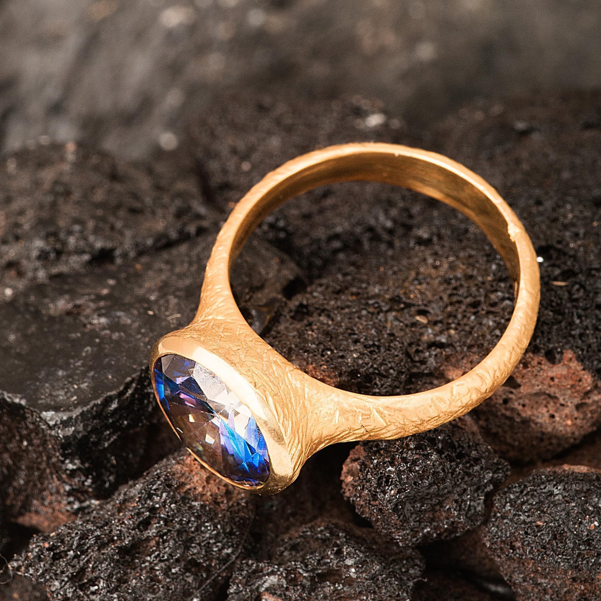 Anillo de topacio místico chapado en oro, anillo de topacio místico multicolor en forma de pera de plata, anillo de plata con piedra de topacio místico, anillo de topacio místico auténtico.