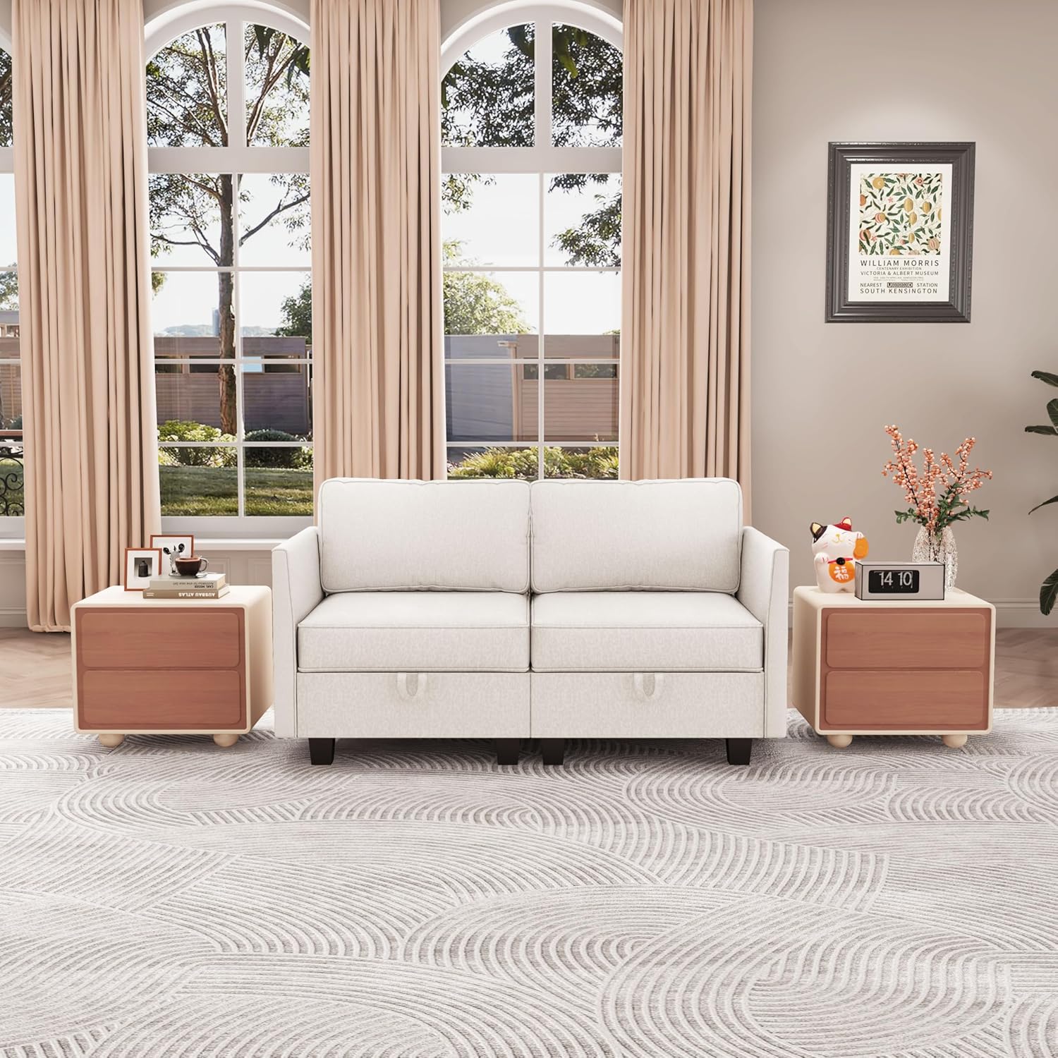 Cream Cloud Loveseat Couch with Storage, 2 Person Big Comfy and Soft Memory Foam Sofa Couch 29.9'' Deep, Mid-Century Modern 2 Seater Small Sofa for Bedroom,Office,Small Space,Dorm - White