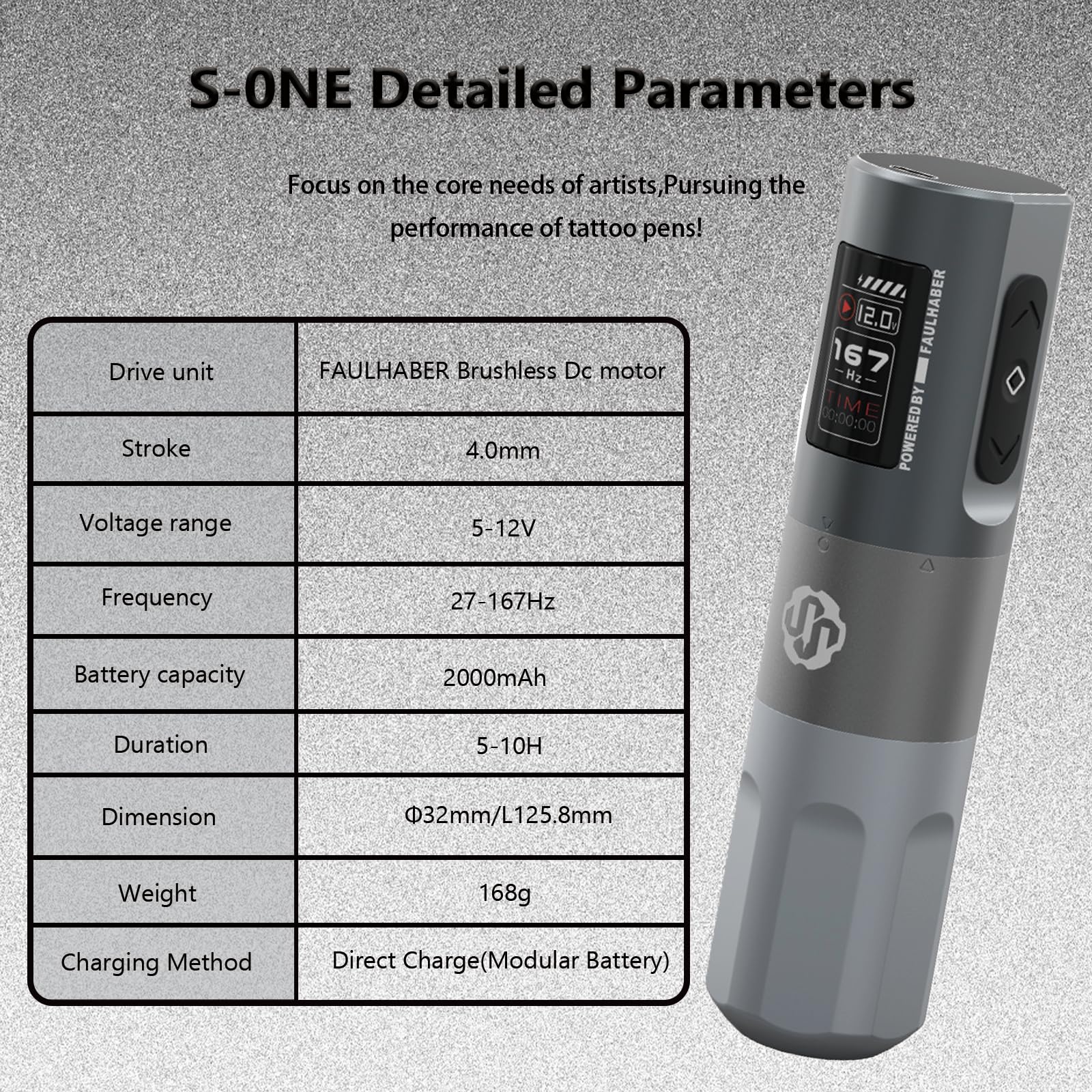 Ai-tenitas Wireless Tattoo Machine, Rotary Tattoo Machine with Faulhaber Motor,2000mah Battery,Tattoo Equipment Supplies for Professional Artists and Tattoo Beginners (4.0mm stroke single machine)