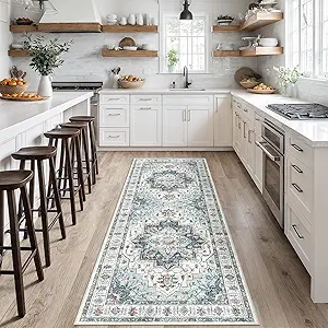 Madane Hallway Runner 3x8, Kitchen Rugs Washable Entryway Rug Vintage Kitchen Runners Non Slip Indoor Area Rug Farmhouse Carpet Runner for Bathroom Living Room Bedroom (3 X 8, Blue)