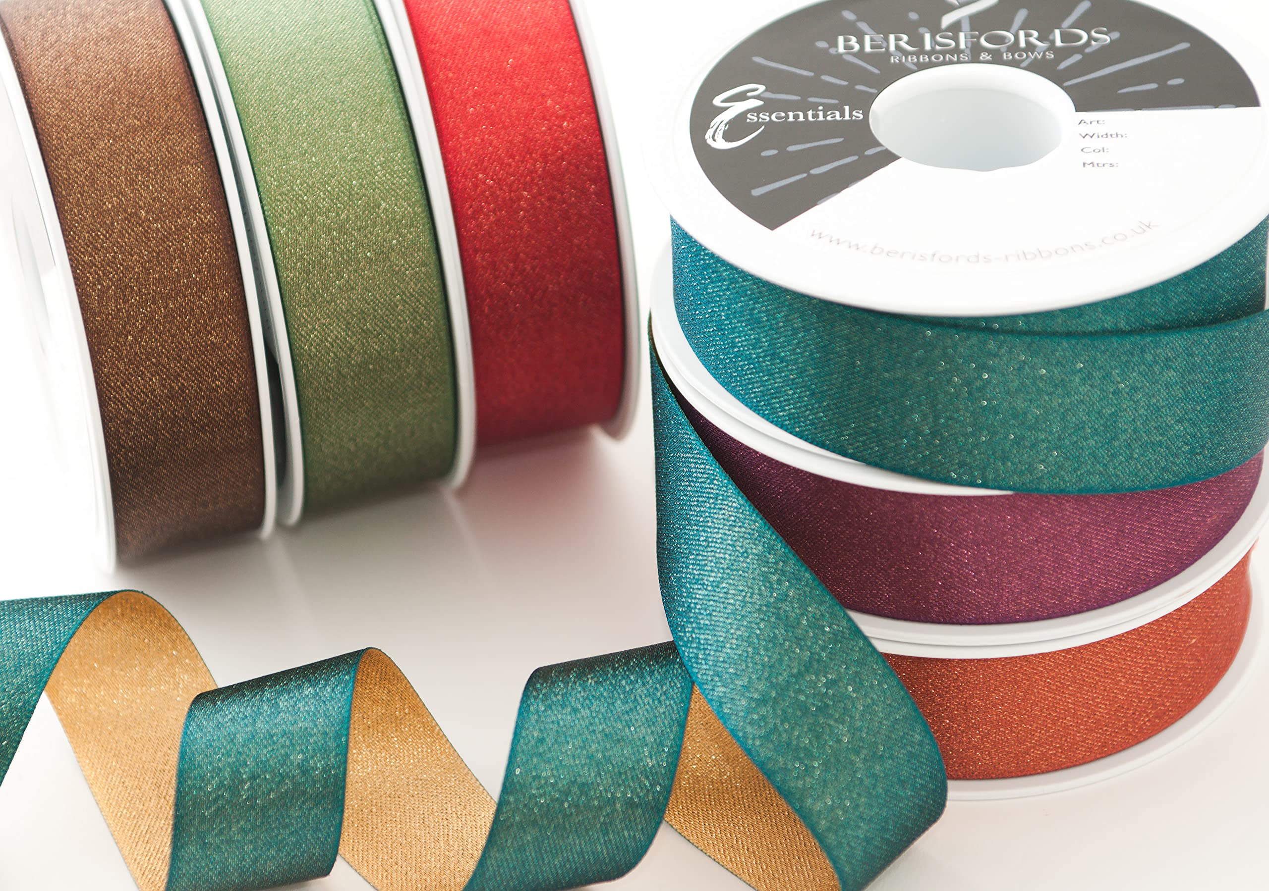 Berisfords Polyester Ribbon, Honey Gold/Teal, 25mm x 20m