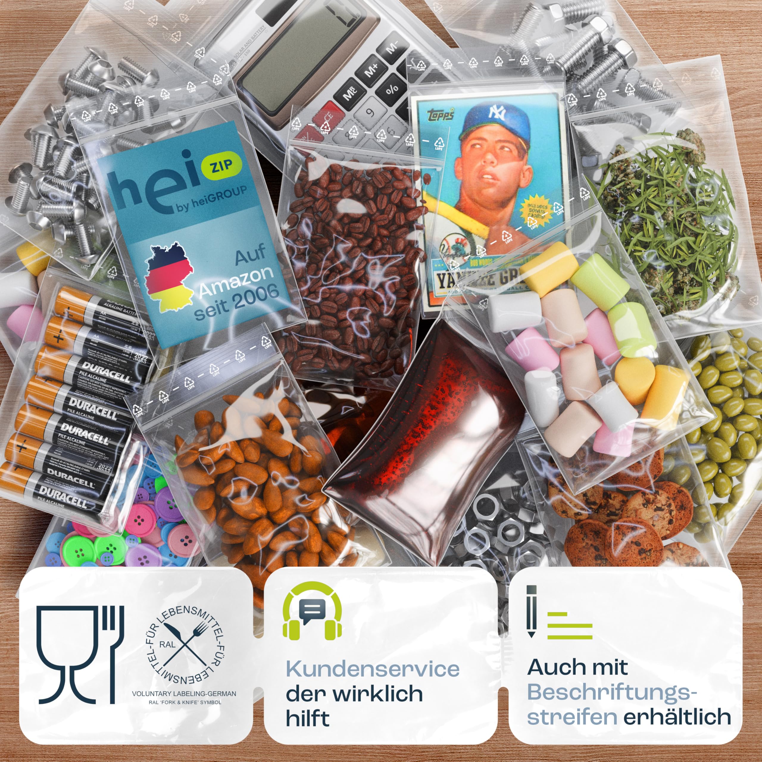 HeiZip 100 x Druckverschlussbeutel 120x170 mm - ZIP Beutel 90 my extra stark, lebensmittelecht, wiederverschließbar & transparent | ca. 0,5 l | Wiederverschließbar
