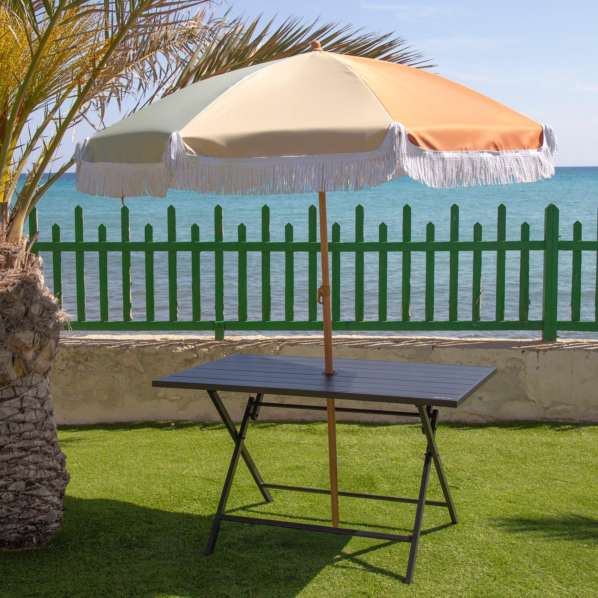 AKTIVE Mesa Plegable jardín 120x75x70 cm, Acero Negro Resistente, Agujero para sombrilla (no incluida), Apta para 4 Personas, Máx 30 kg, Optima para Exterior e Interior, Jardines y terrazas (61148)