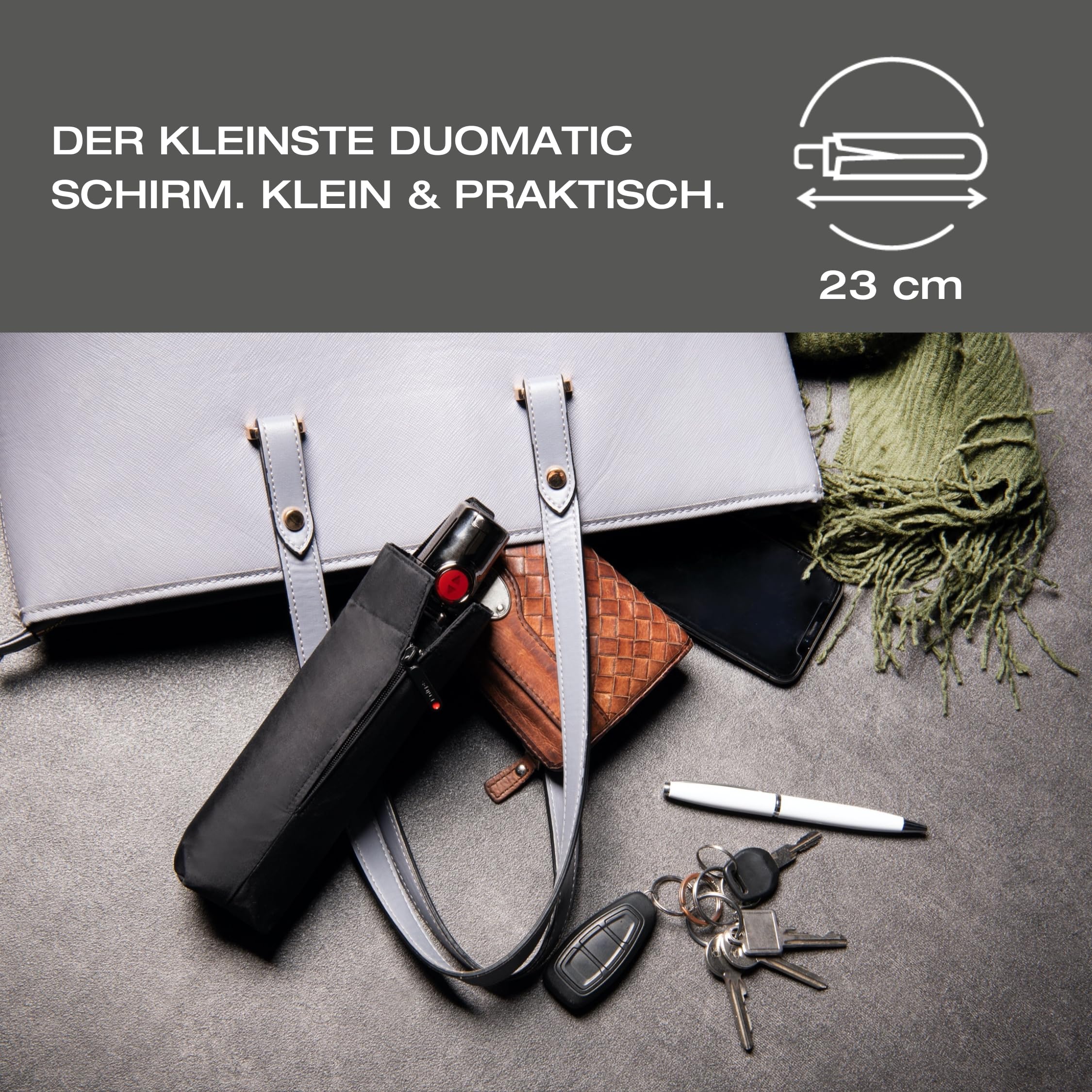 Knirps Taschenschirm T.100 Small Duomatic mit Schutzhülle I Kleiner Regenschirm mit Duomatic-Funktion I Auf-Zu-Automatik I Taschenregenschirm mit Drucktaste I Regenschirm automatisch
