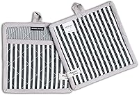 Vista 7 de AMOUR INFINI Juego de 1 manoplas para ollas y guantes de horno a rayas resistentes al calor, antideslizantes, reutilizables, juego de 1 guante