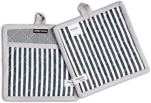 Miniatura 7 de AMOUR INFINI Juego de 1 manoplas para ollas y guantes de horno a rayas resistentes al calor, antideslizantes, reutilizables, juego de 1 guante de