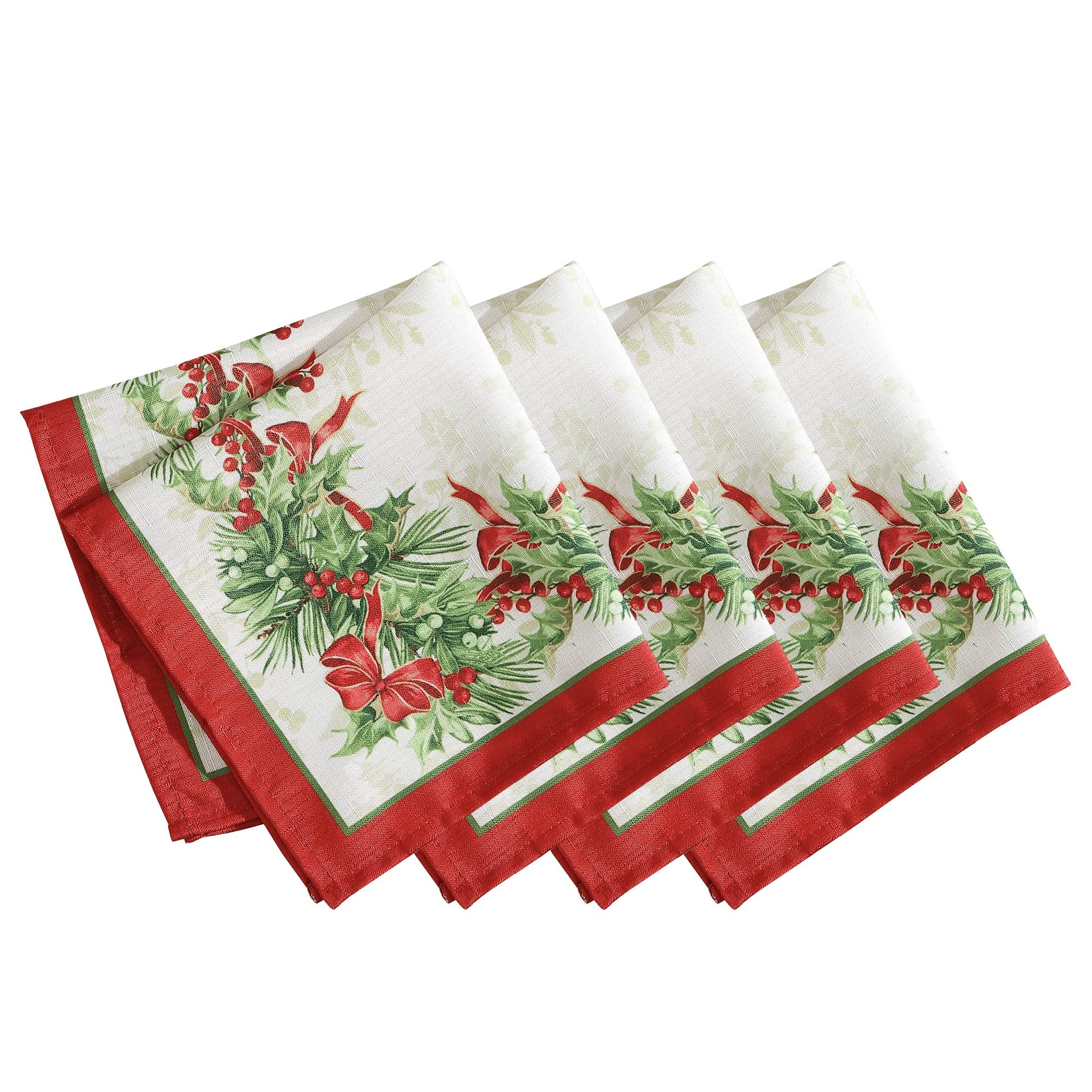 Elrene Home Fashions Holly Traditions Fabric Napkins Set of 4, 17" x 17", Multi
