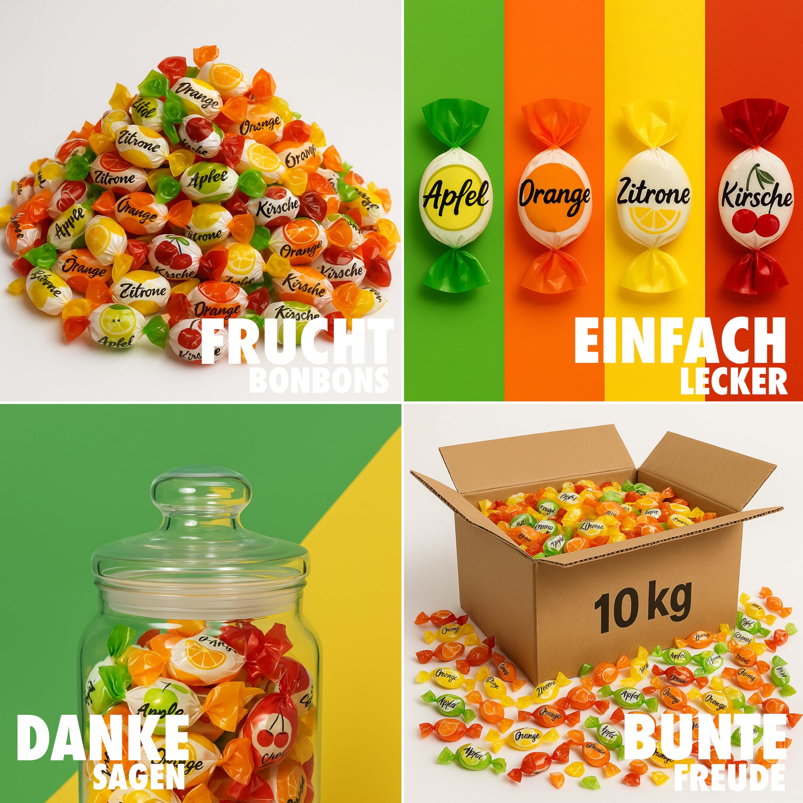 vontek 10 kg Bonbons Großpackung – 1800 Bonbons einzeln verpackt – Perfektes Wurfmaterial für Karneval, Fasching, Halloween, Messen – Fruchtbonbons, Mini Bonbons, bunt gemischt