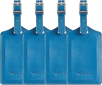 Travelambo4 Pack Leather Luggage Travel Bag Tags by Travelambo Blue