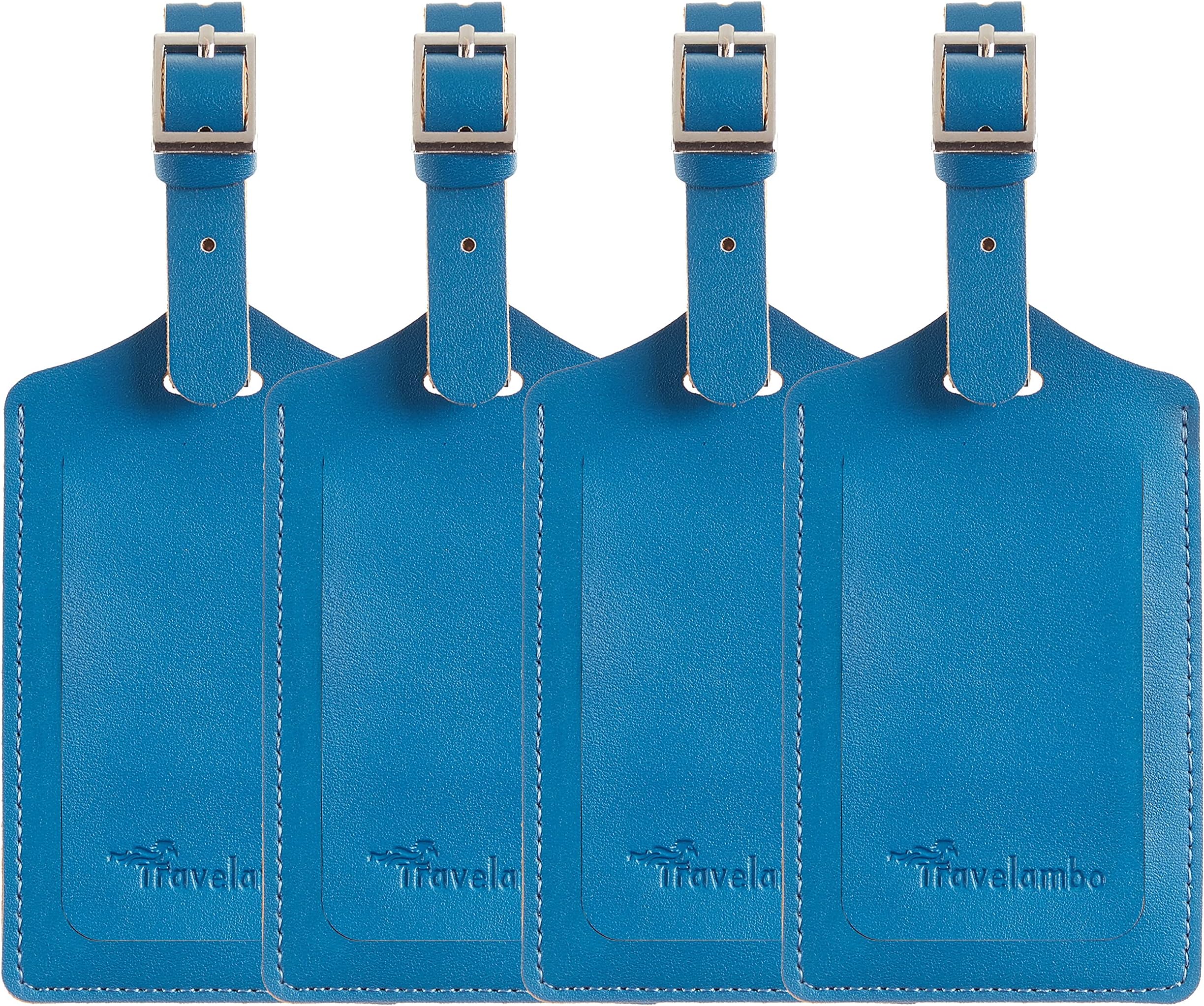 Travelambo4 Pack Leather Luggage Travel Bag Tags by Travelambo Blue