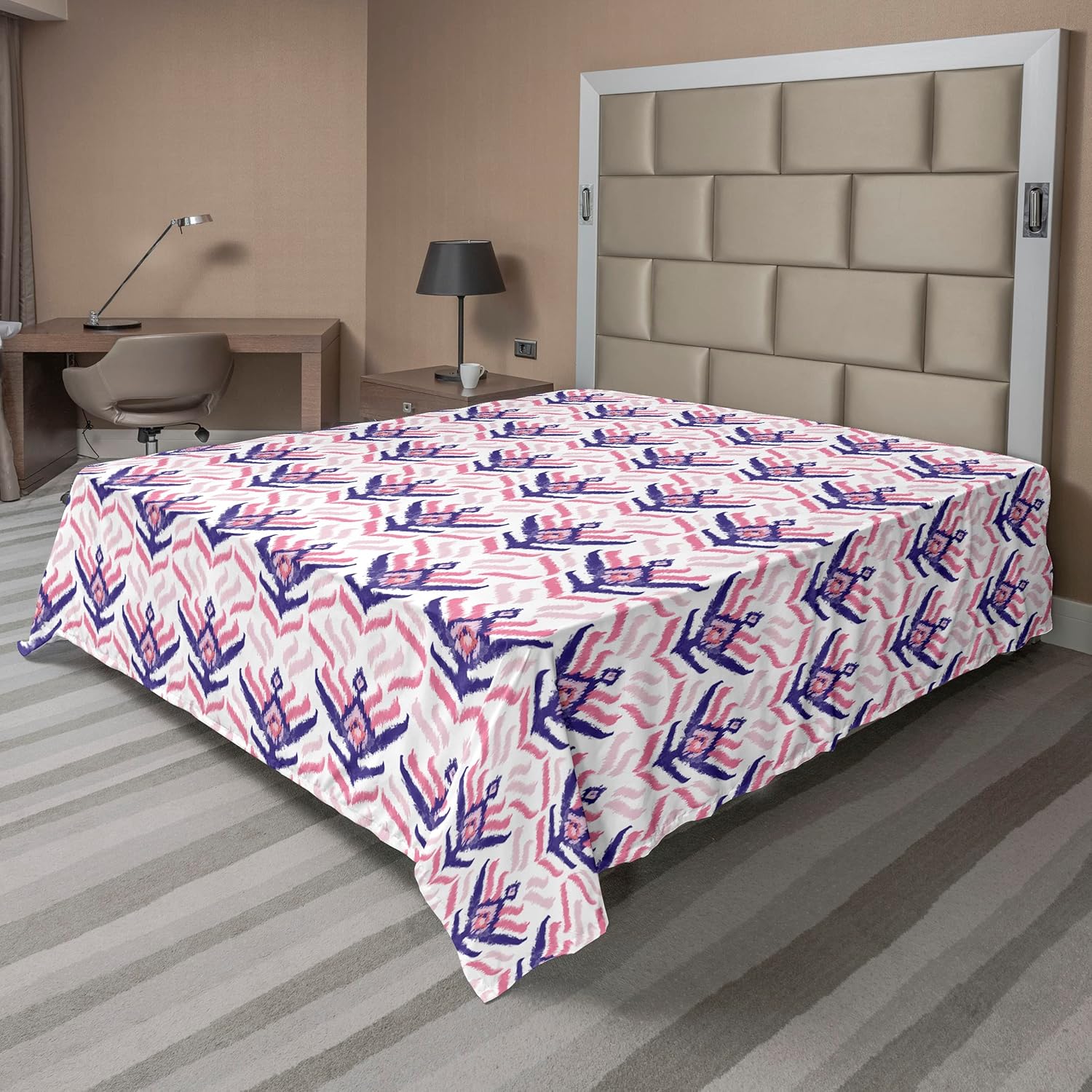 Ambesonne Tropical Flat Sheet, Exotic Jungle Retro Effect Botanical Monstera Palm and Banana Leaves, Soft Comfortable Top Sheet Decorative Bedding 1 Piece, Queen Size, Dark Teal Olive Green