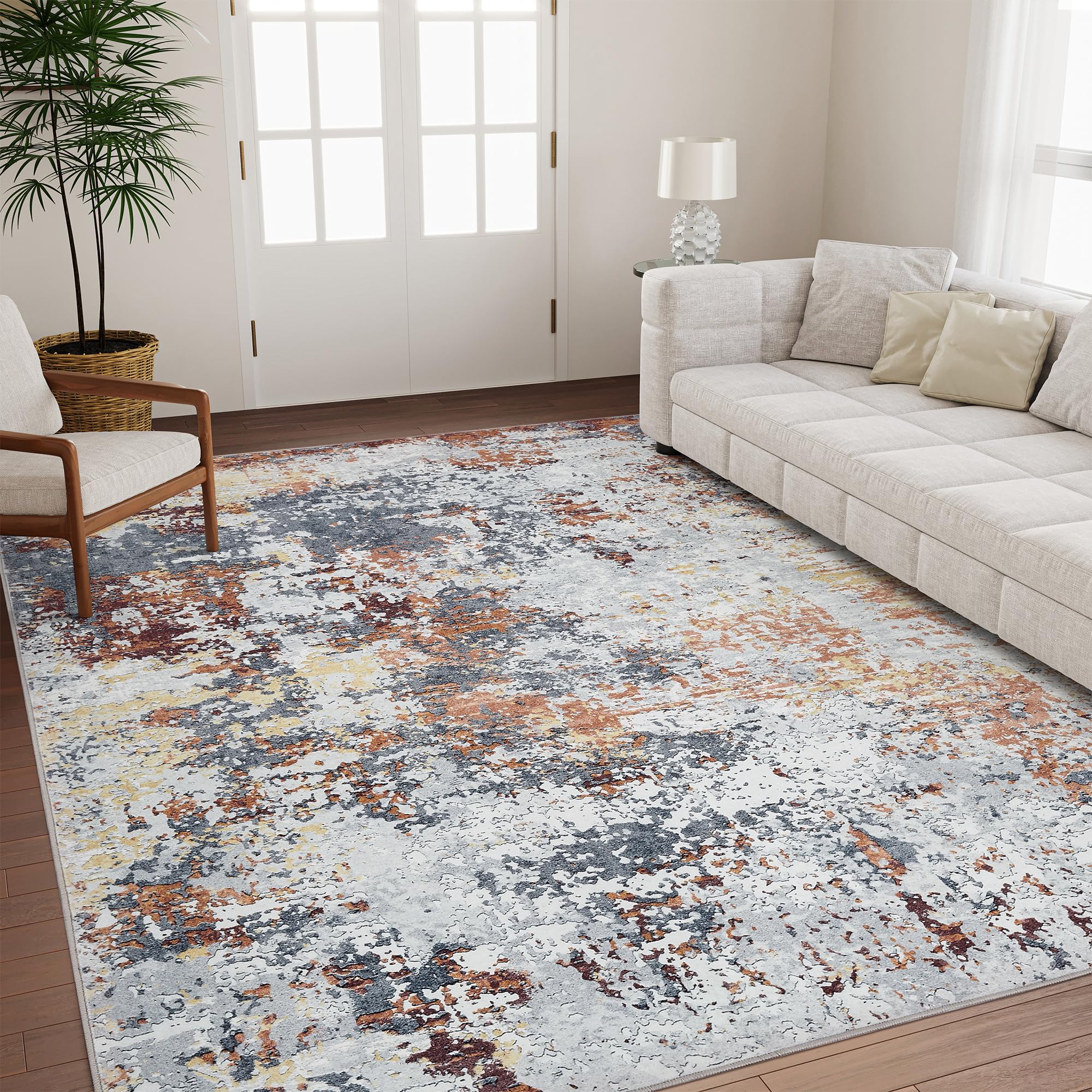 Valenrug Abstract Washable Rug 5x7 - Ultra Soft 5x7 Area Rugs for Living Room, Non Slip Backing 5x7 Rugs for Bedroom, Stain Resistant Machine Washable Area Rug(5x7, Multi)