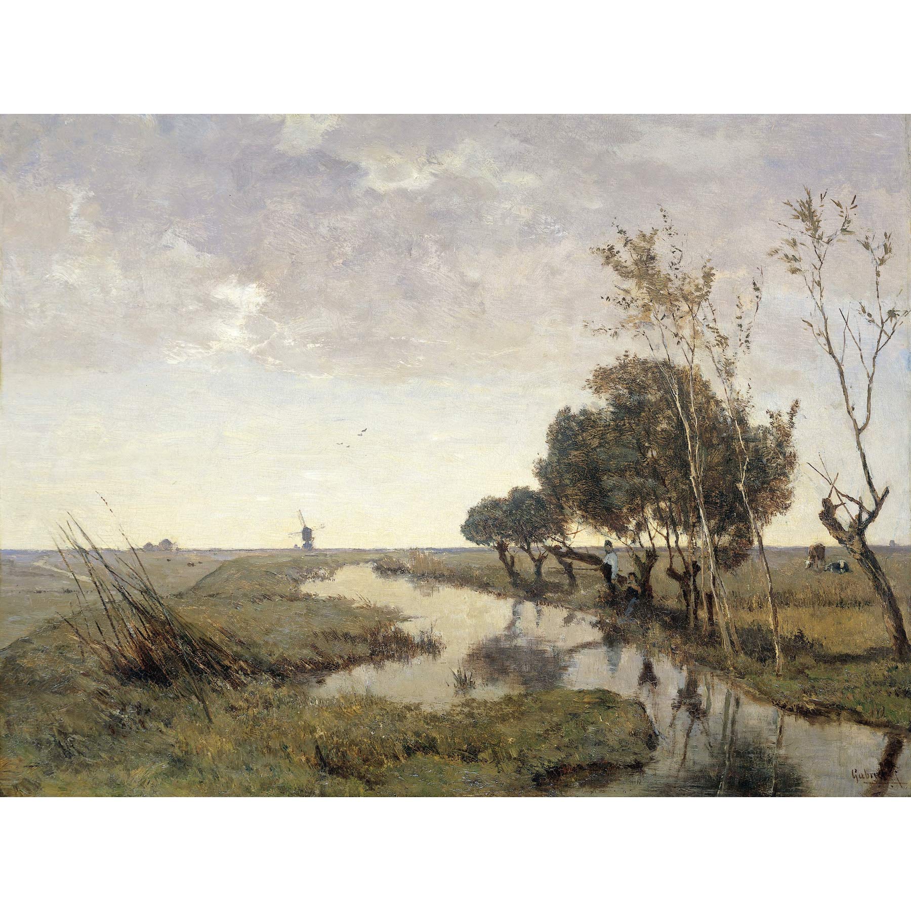 Artery8 Paul Gabriel A Watercourse Near Abcoude Painting Premium Wall Art Canvas Print 18X24 Inch