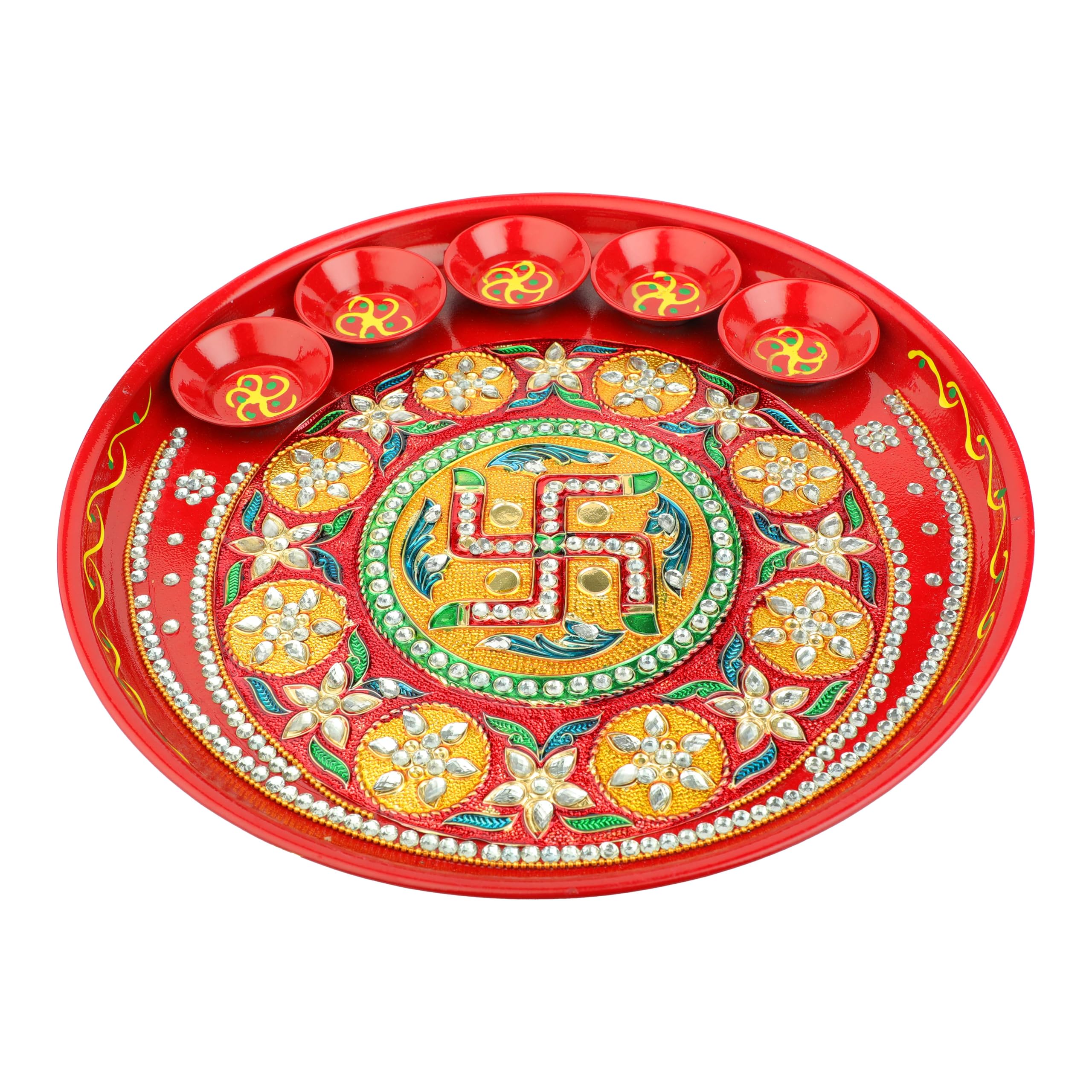 Pooja Thali decorativo con cuencos para iluminar las celebraciones de Karwachauth y festivales