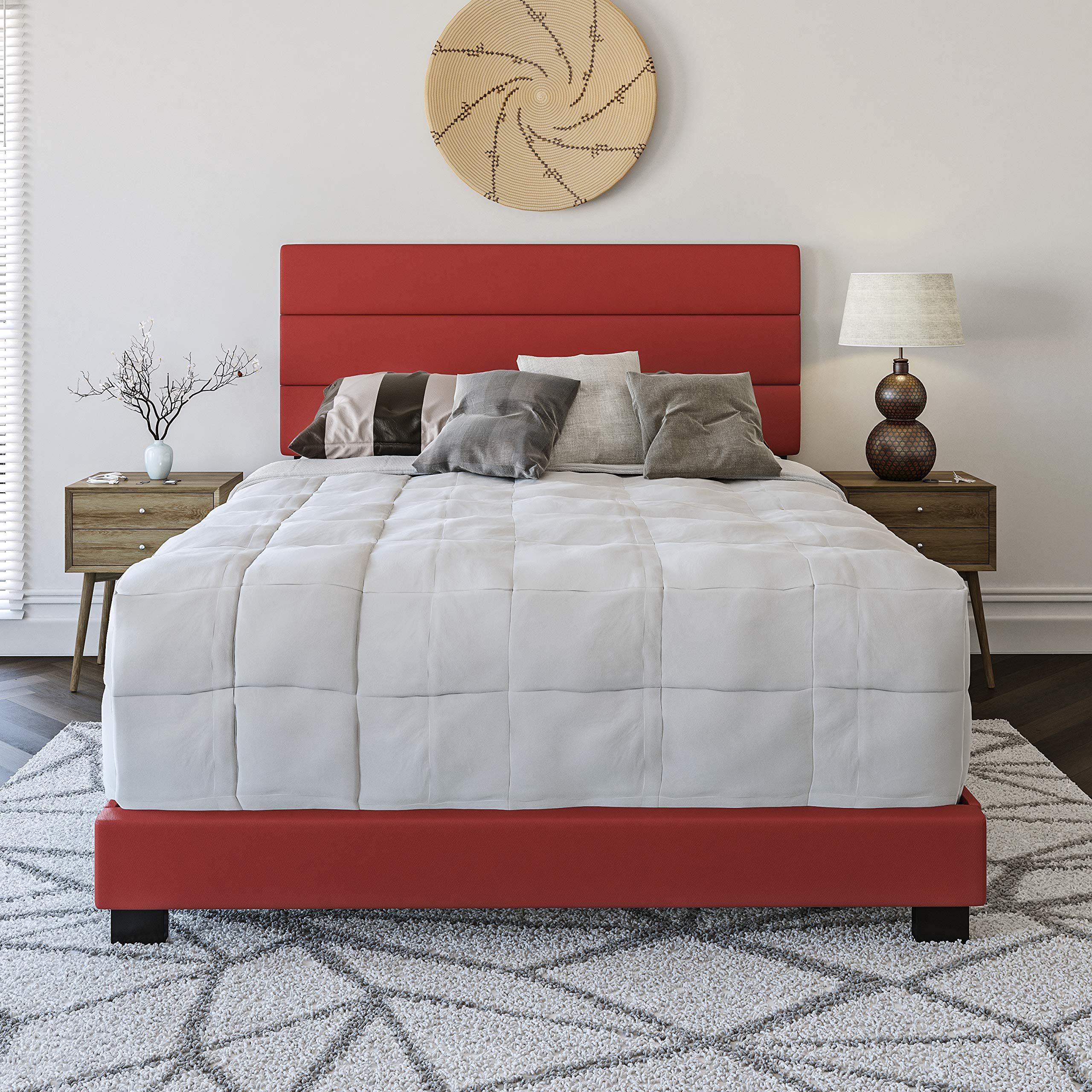 Boyd Sleep Napoli Red Vegan Leather Queen Size Fully Upholstered Platform Bed Frame with Adjustable Headboard - Qualified Box Spring or Foundation