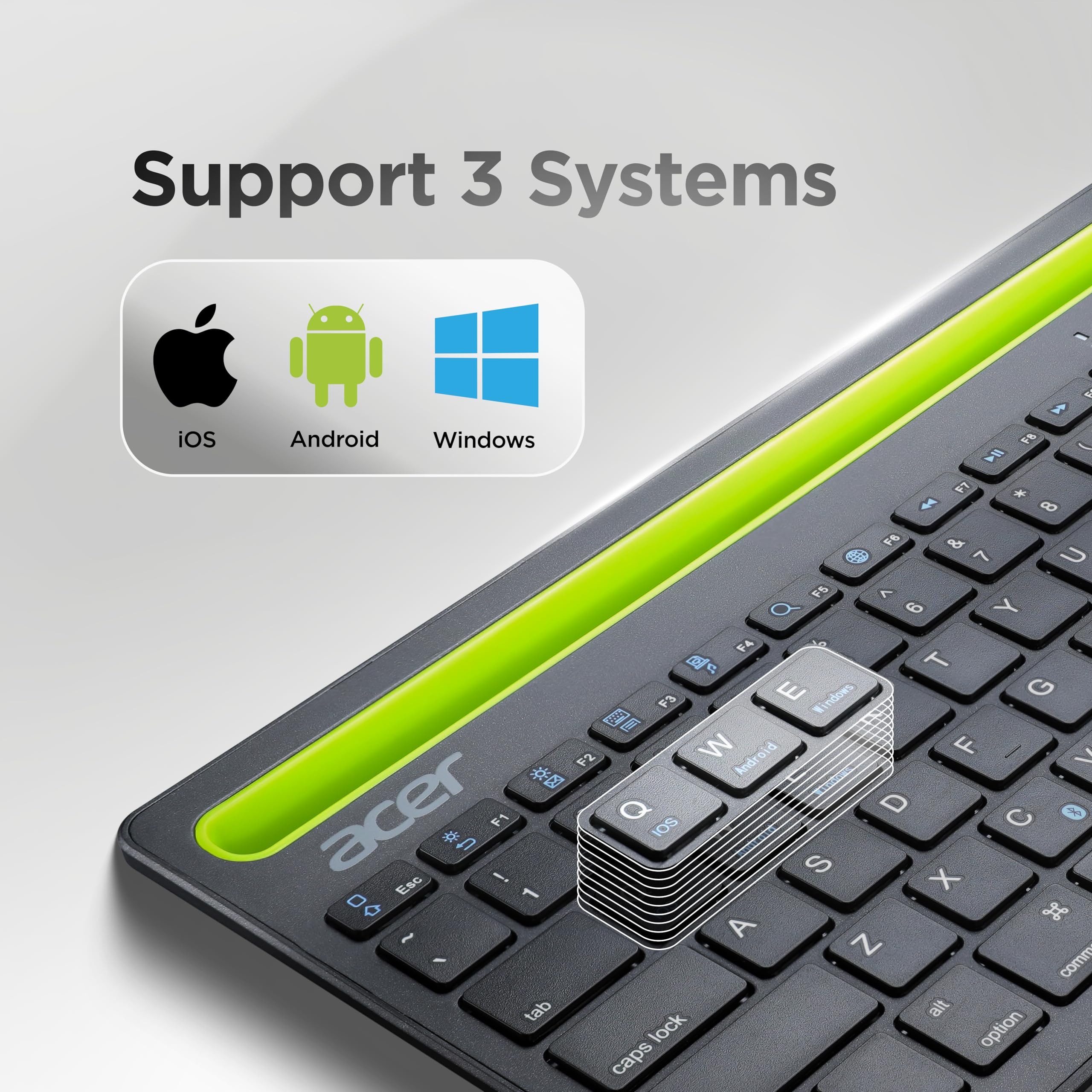 acer Swift Slim Multi-Device Wireless Rechargeable Keyboard with Cradle for Tablet and Phone | Dual Channel Switch | Compact, Quiet | Compatible with Win/Mac, Desktop, Tablet, Smartphone, Laptop 4