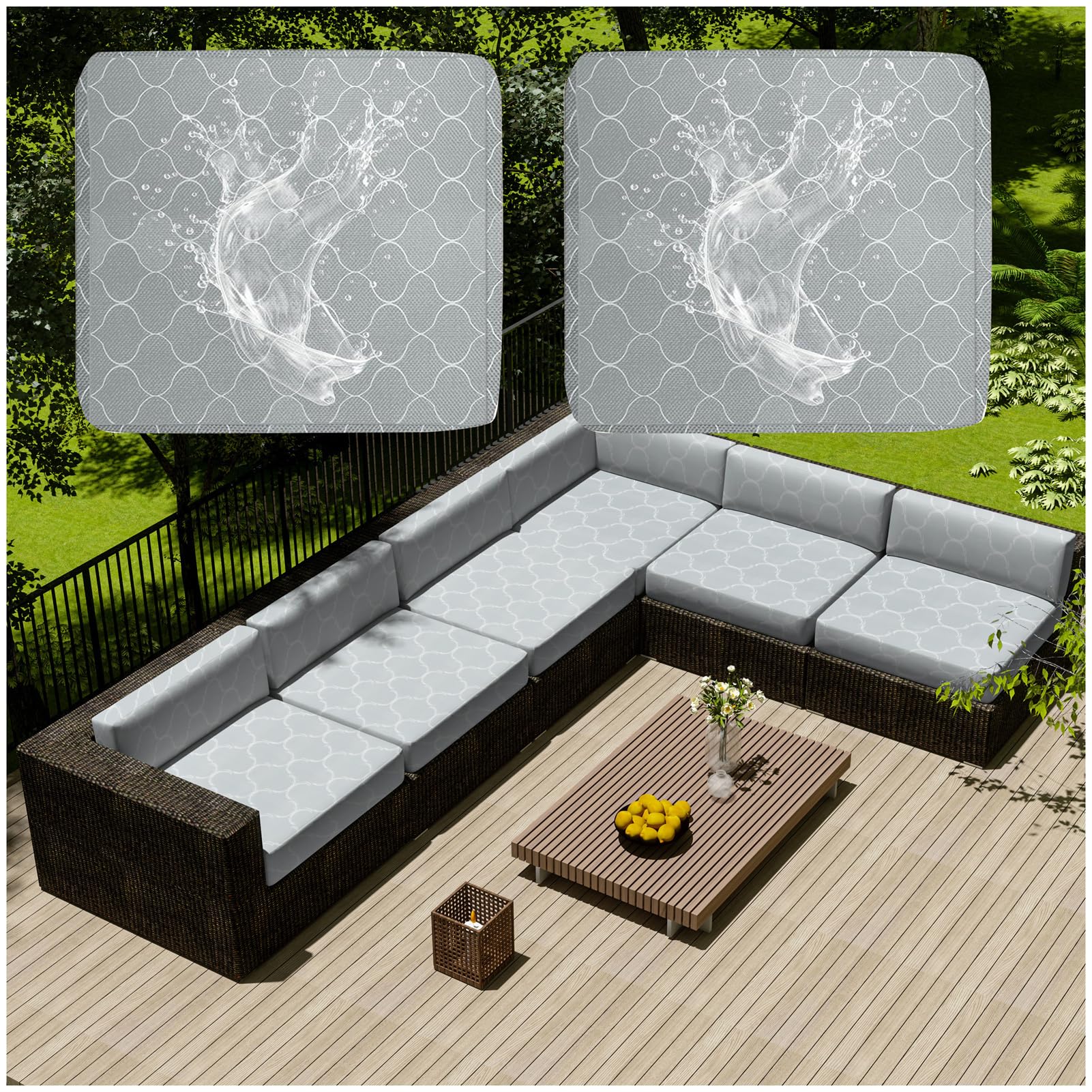 1/2/4 Pcs Patio Cushion Covers Waterproof – Outdoor Rattan Furniture Cushion Replacement Slipcovers with Zipper for L-Shaped Garden Sofa or Corner Couch (Flower 2,60x60cm 2 pcs)