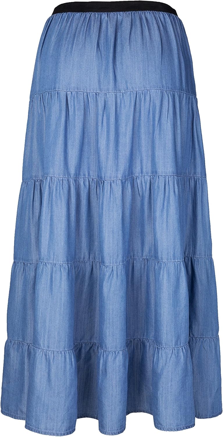 Tronjori Womens A Line Long Lightweight Tencel Denim Tiered Skirt with Multi Layers - Image 2