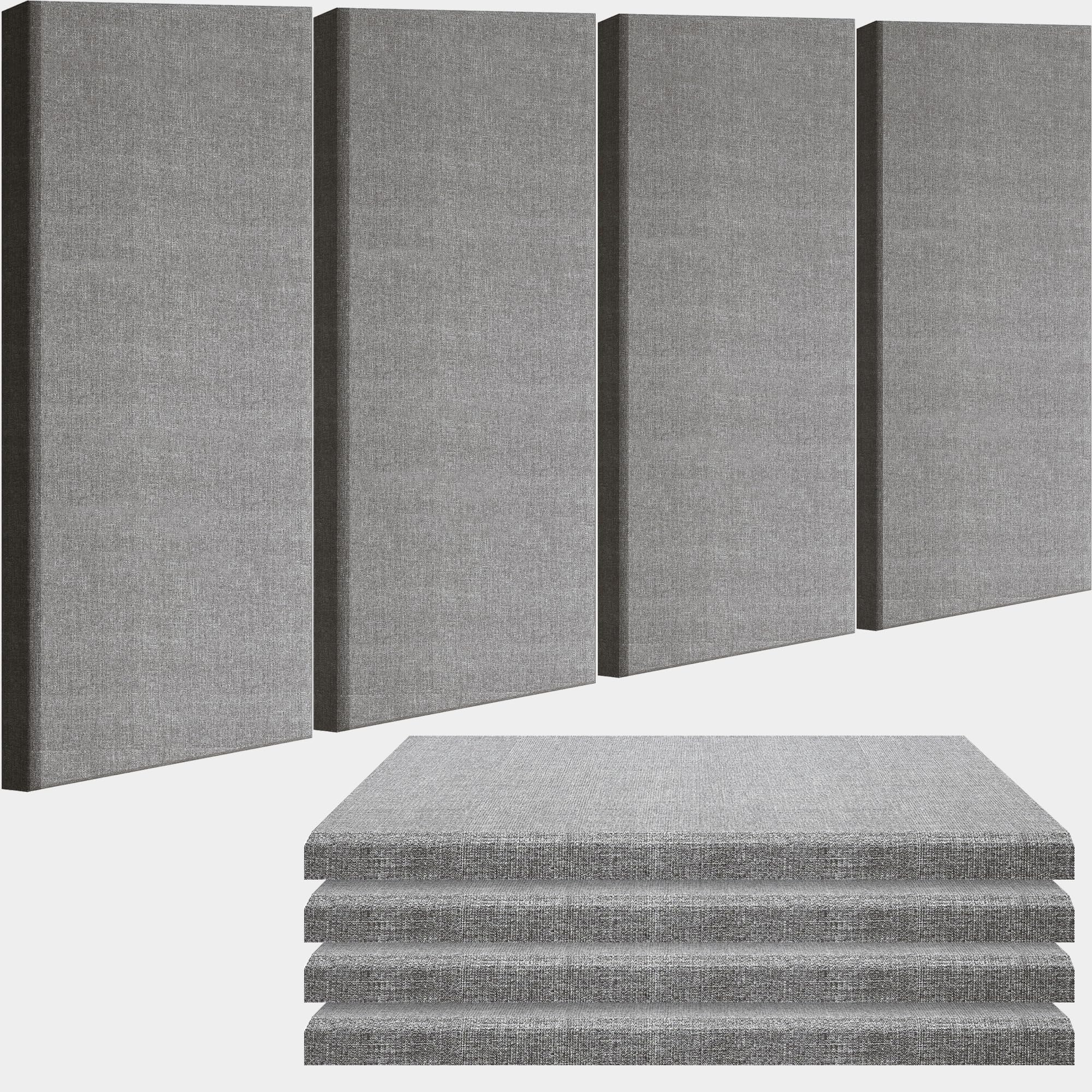 BUBOS 4 PCS Acoustic Panels,24''x12'' Fabric Soundproof Wall Panels,Self-adhesive Sound Absorbing Panels for Studios, Office, Home Theater (Dark Grey)