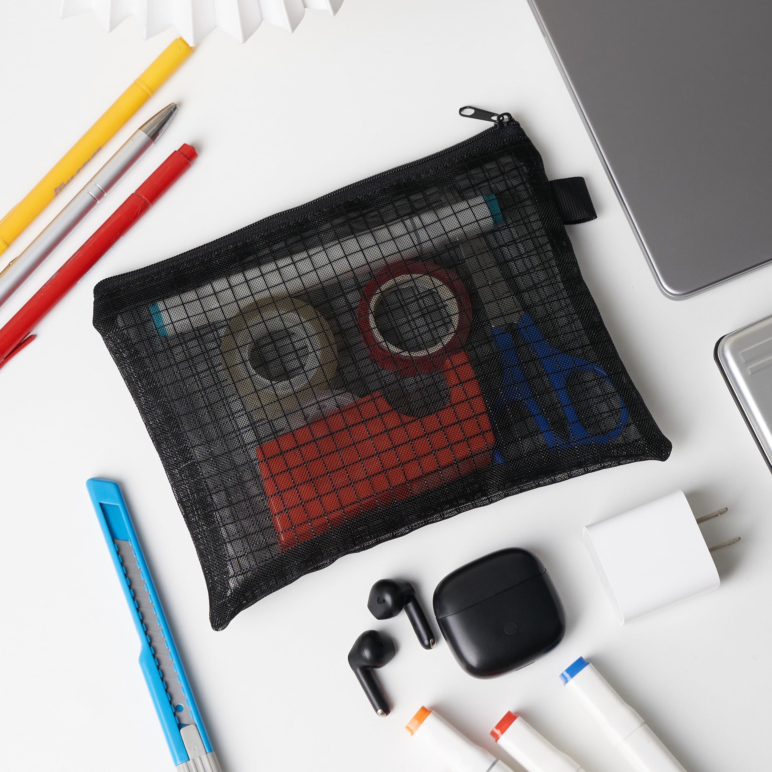 Bolsa de malla con cremallera, Set de 5, organizar suministros, cosméticos, accesorios de viaje