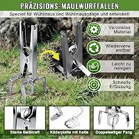 Enhon 5 bucăți capcană pentru șoareci de câmp din tablă de oțel galvanizat, prindere pe două fețe, reutilizabilă, pentru grădină și gazon 3
