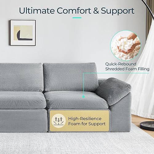 Miniatura 3 de LINSY HOME Sofá modular de 109 pulgadas, moderno sofá de nube sin hueso, sofá en forma de U con otomanas móviles, sofás seccionales de pana de