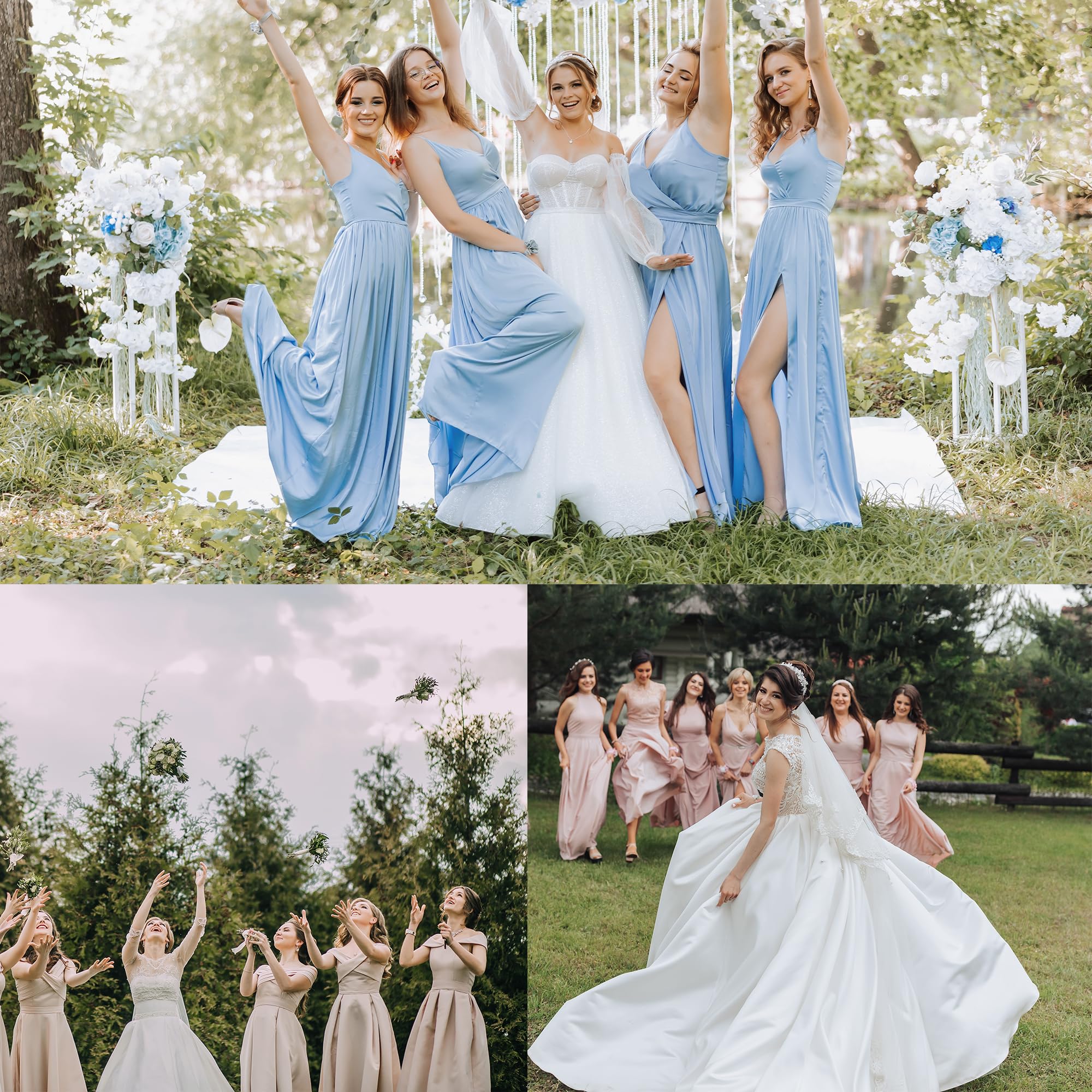 Vestido largo de ceremonia para mujer, de tul, con corte frontal y tirantes, fabricado en Italia