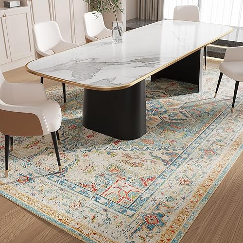Miniatura 2 de SUNJINDOJ Alfombras de área de 5 x 7 pies, gruesas, antideslizantes, grandes, bohemias, lavables, alfombras vintage para interiores, alfombra de