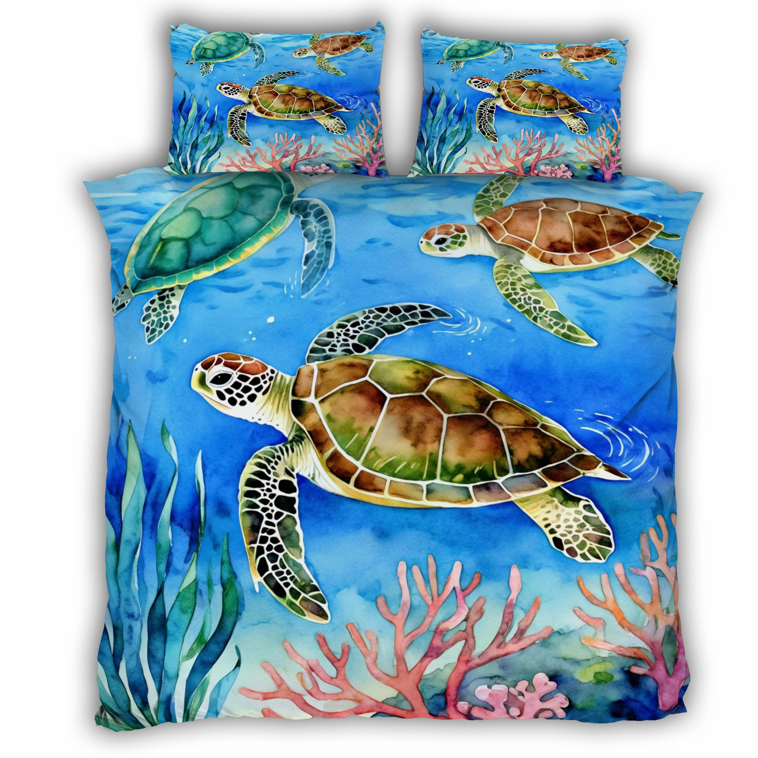 Housse de couette tortue de mer 140x200 parure de lit ocean 1 personne