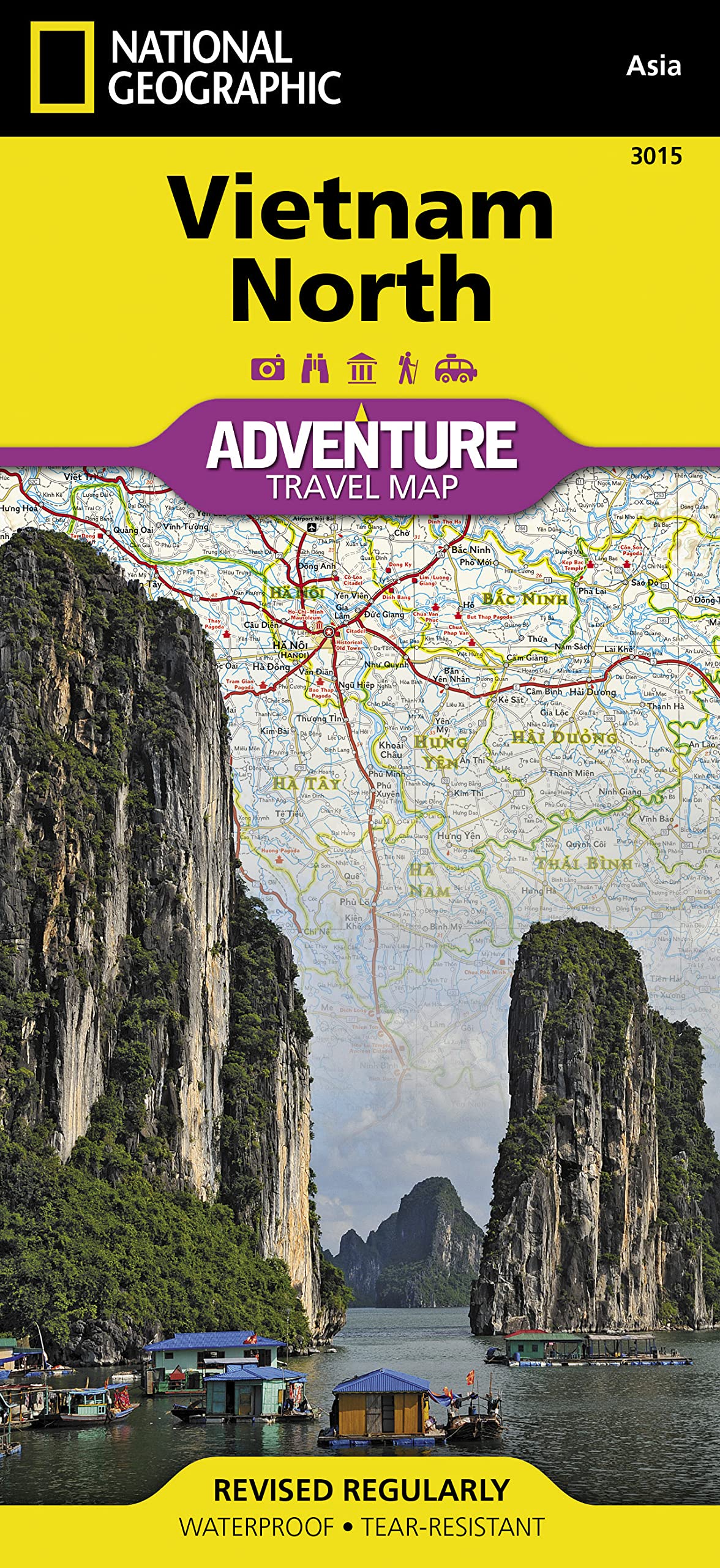 Vietnam North Adventure Map by National Geographic – Waterproof Travel Map with Roads, Cities & Cultural Sites – Foldable Map for Hanoi, Halong Bay, ... (National Geographic Adventure Trave Map)