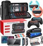 Switch 2 Essential Accessories Bundle, 20-IN-1 Game Set Kits, Hard Shell Carrying Case, Switch 2 Controller Charger, Screen Protector, Grips for Joy Con 2,Steering Wheels for Mario Kart, Clear Protective Cover Case(Gift Pack) (Black, Switch 2 7.9 Inc