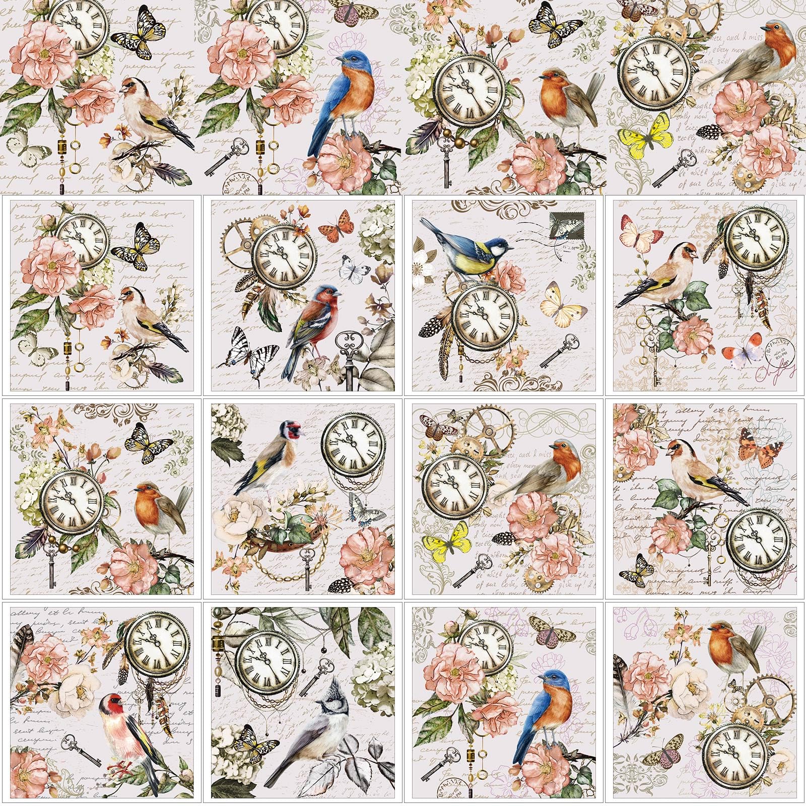 BBTO 12 Sheets Flower Rub on Transfers Vintage Floral Bird Furniture Decals Butterfly Clock Transfer Stickers for Wood Cabinets Doors DIY Paper Crafts &amp; Farmhouse Home Decor, 5.5 x 5.7 Inch