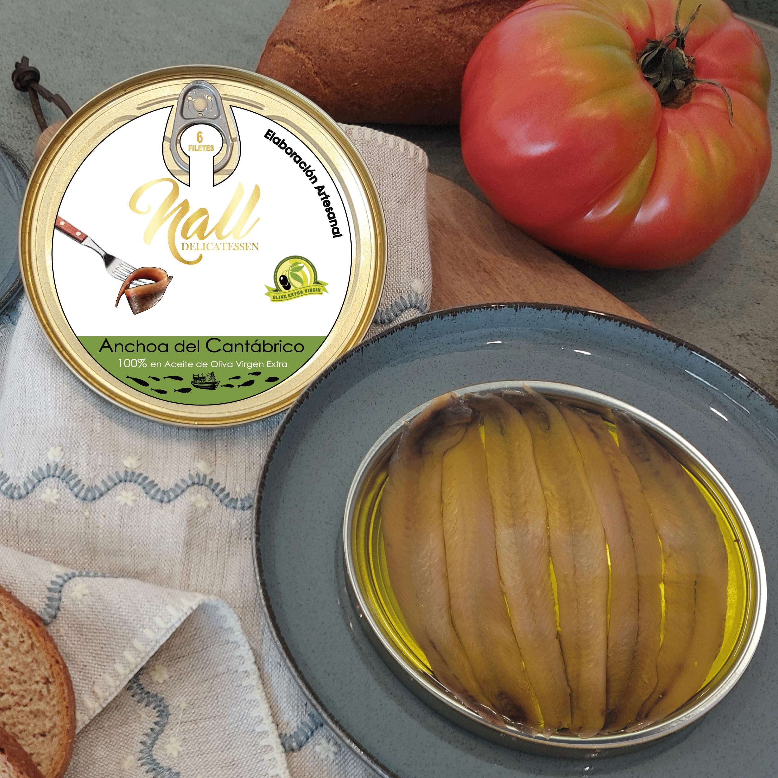 NALL DELICATESSEN (Pack 2 Latas) Anchoas del Cantábrico | Lata Anchoas XL 00 6 Filetes + Lata Anchoas XL con MANTEQUILLA 10 Filetes | Elaboración Artesanal