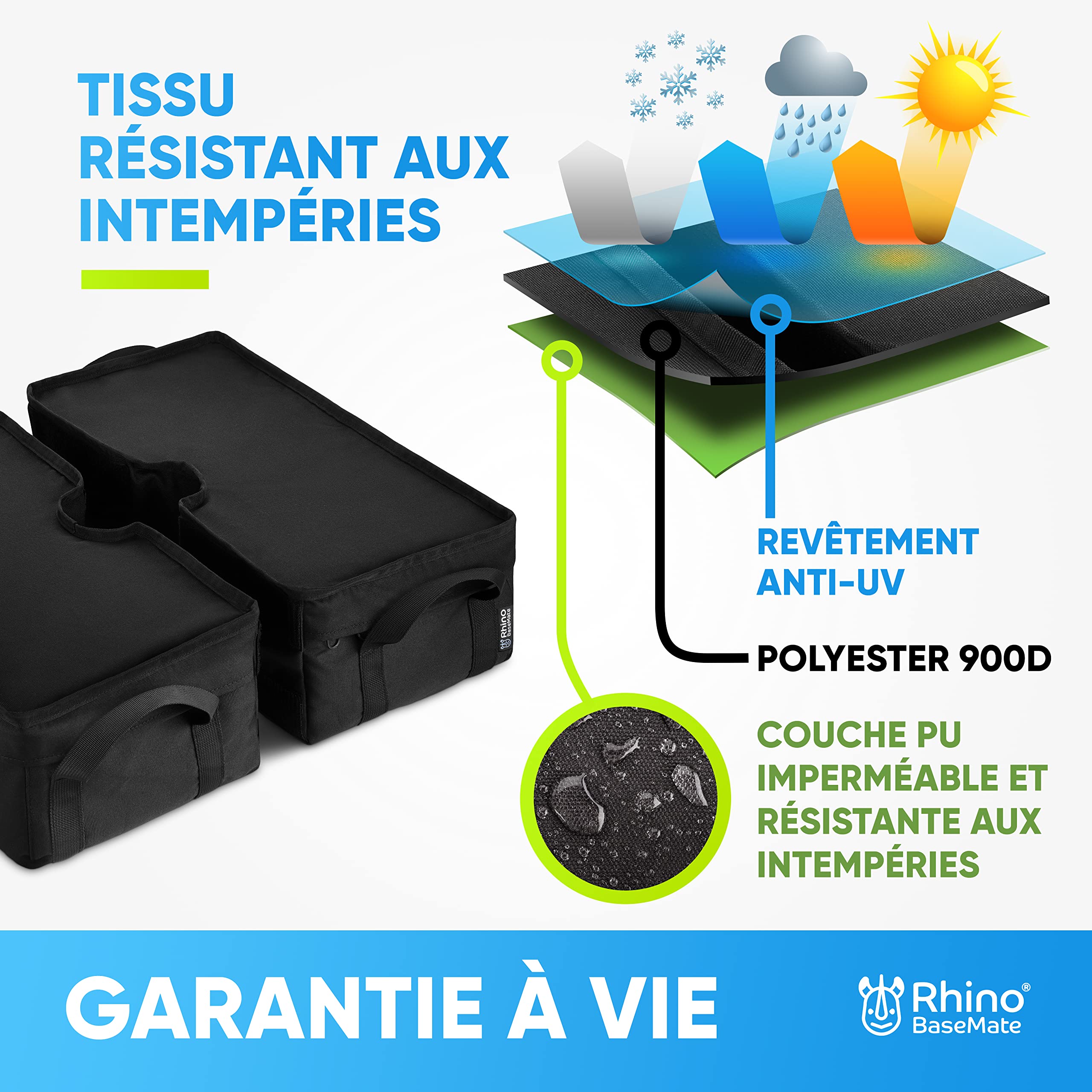 Rhino Poids de la base de parasol 45,7 cm ~ Poids de la base du parapluie s'adapte à tout décalage, porte-à-faux et tout support de parasol de terrasse d'extérieur ~ Facile à installer (amovible –