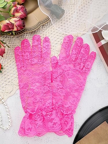 Miniatura 7 de SATINIOR Ladies Lace Gloves for Women Tea Party Elegant Short Courtesy Gloves for Wedding Dinner Opera Parties
