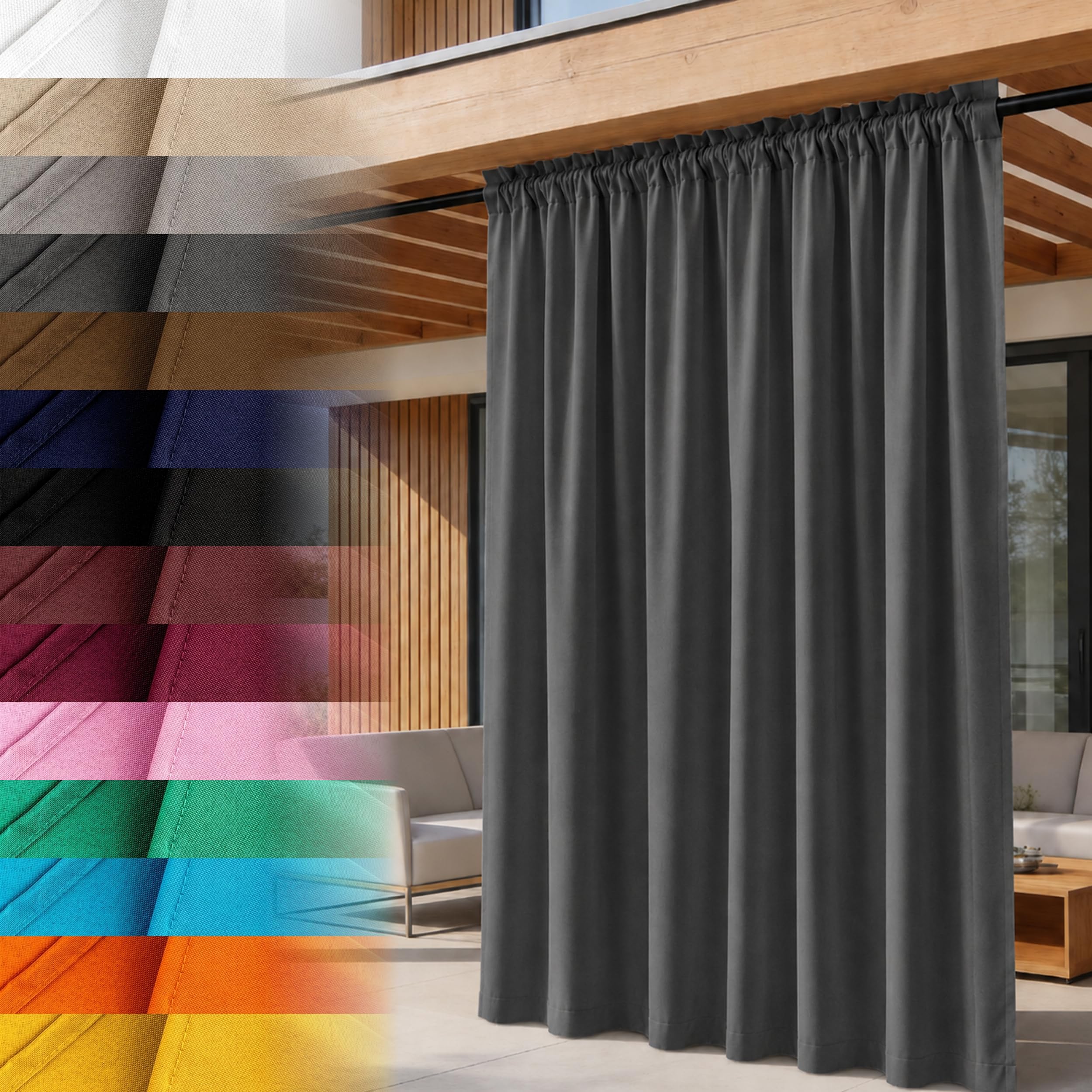 Rideau Extérieur Graphite 155x260 en Polyester Oxford 500D résistant pour terrasse et pergola