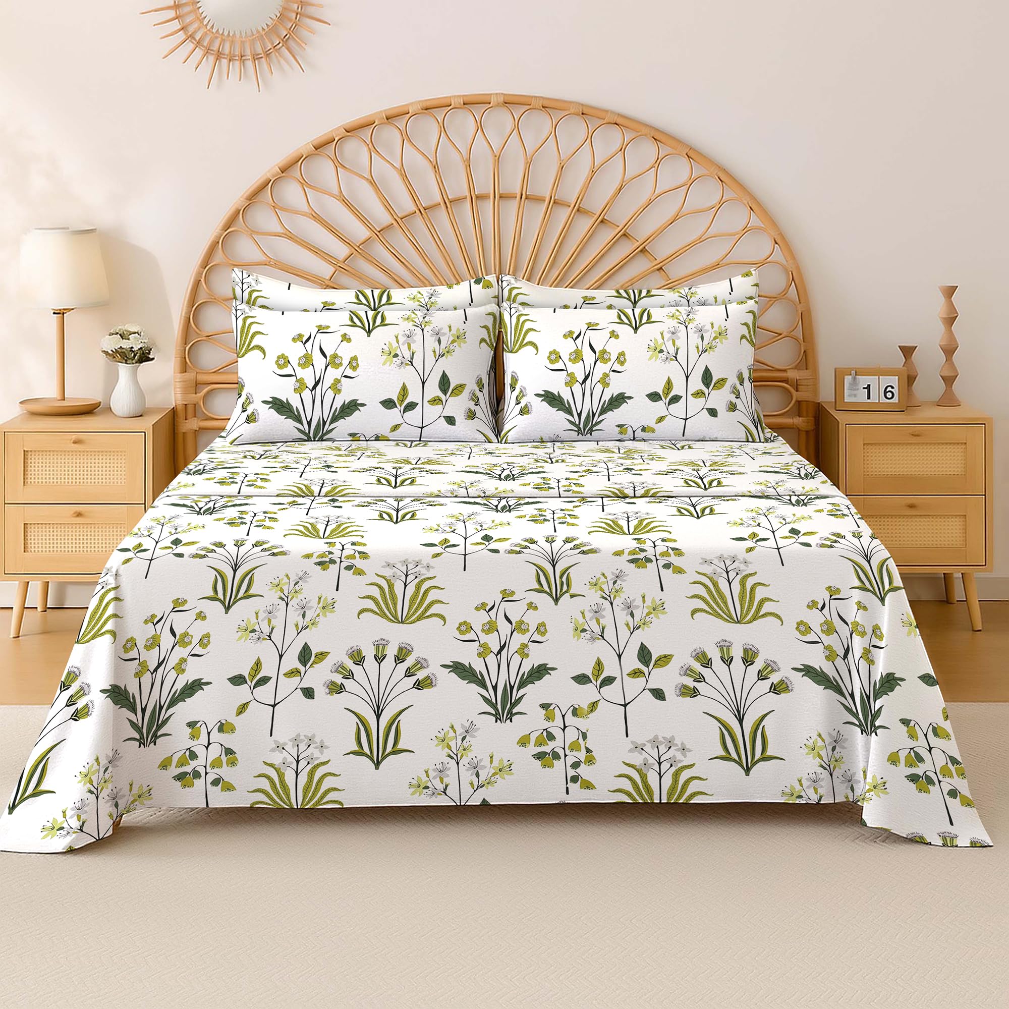 Cotton Comfort Bedding 100% Egyptian Cotton 400 Thread Count Printed Floral Flat Sheet – Soft, Breathable Bedding for Comfortable Sleep – Single, Small Double, Double & King Sizes