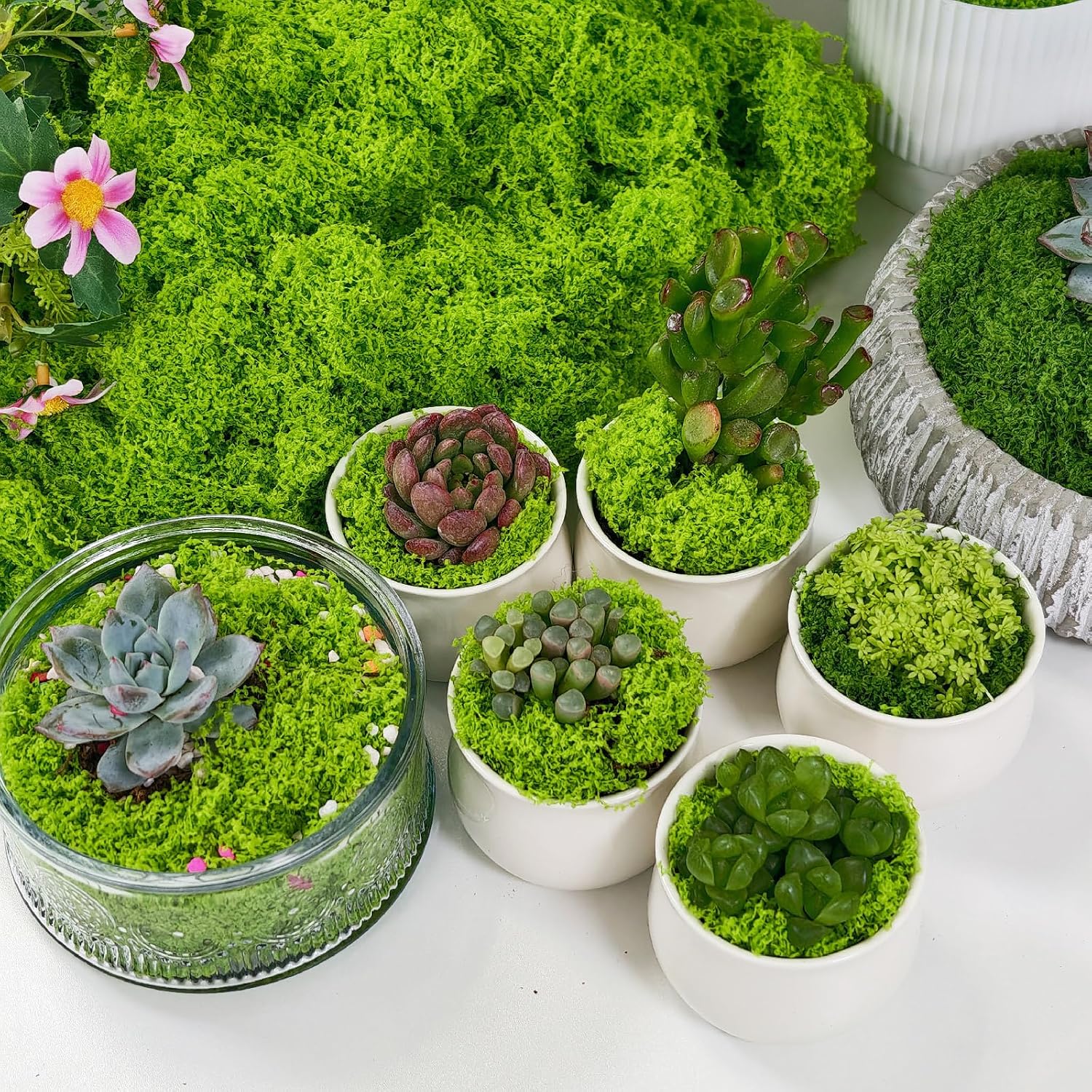 Fake Moss Decor Potted Plants, 5.3OZ Light Green Artificial Moss for Crafts Faux Moss for DIY Crafts Model, Table Centerpieces, Plants Art Landscape, Gardening Decor, Fairy Garden-150g