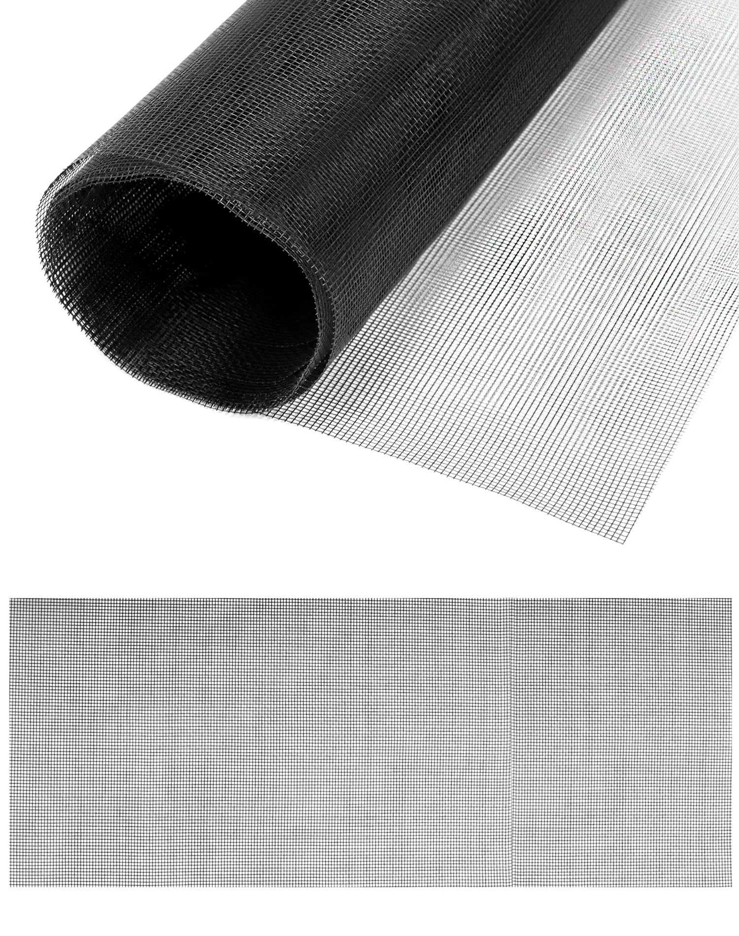 QWORK® Fly Screen Window Replacement, Fly Fiberglass Screen,120x300cm, Keep Fresh Air Circulating, Black, 18 mesh