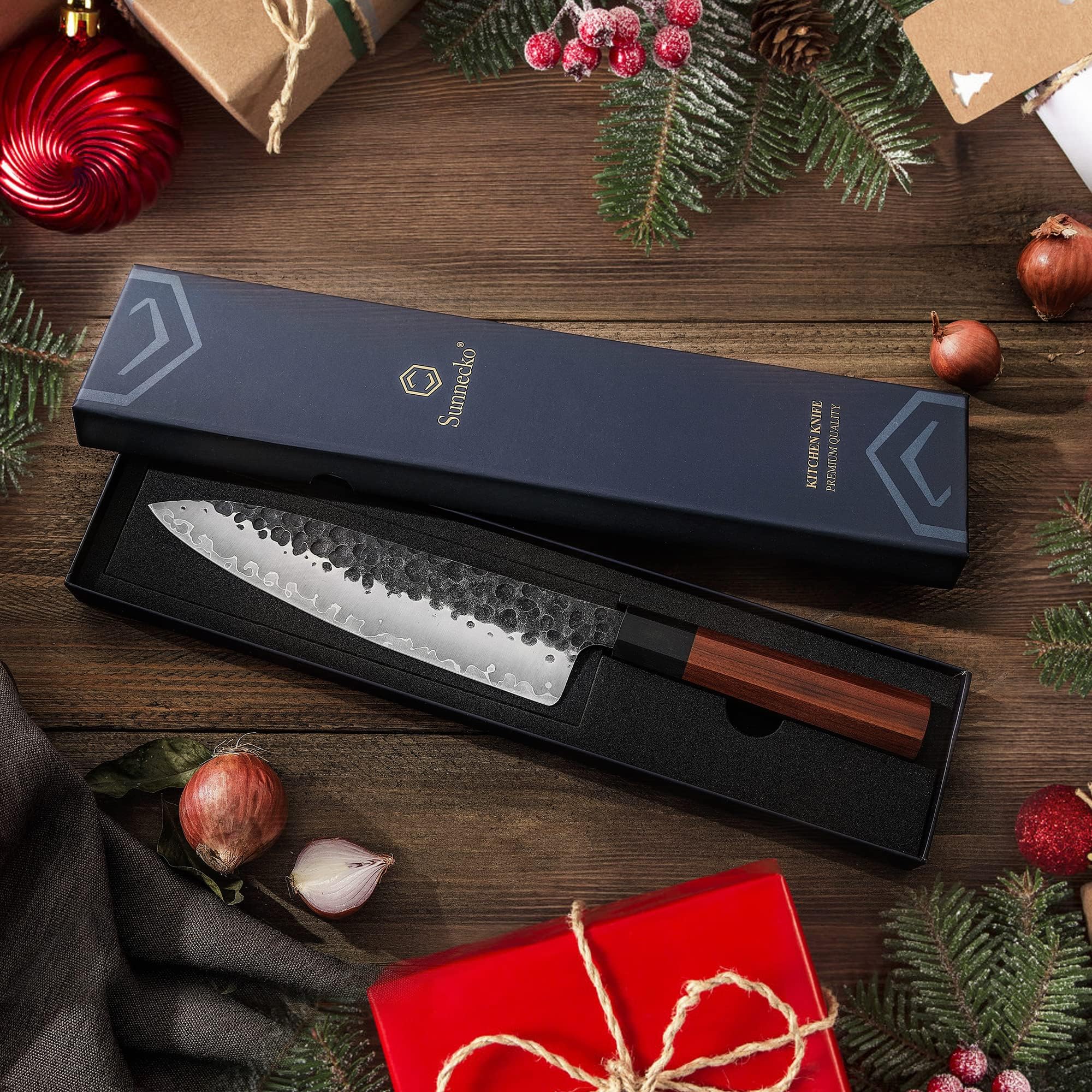 Sunnecko 8 Inch Chef Knife High Carbon Stainless Steel, Rosewood Handle — Amazon image 7