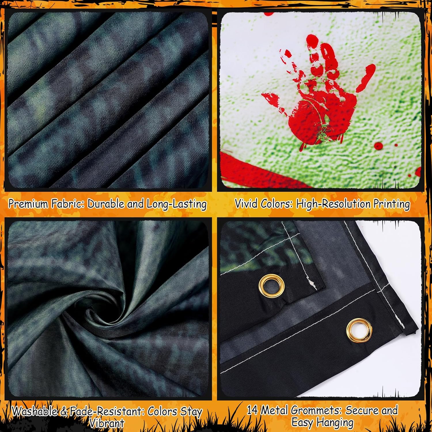 Jenaai 16 x 7 ft Halloween Garage Door Cover Banner Decoration Large Scary Bloody Wheelchair Haunted Backdrop Halloween Garage Wall Decor Spooky Horror Night Backdrop Background for Outdoor Yard Decor