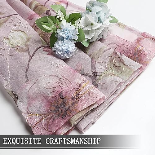 Miniatura 7 de Tollpiz - Cortinas de gasa transparentes, hechas de lino sintético, bordadas, con diseño de hojas y flores, para dormitorio o sala de estar, juego