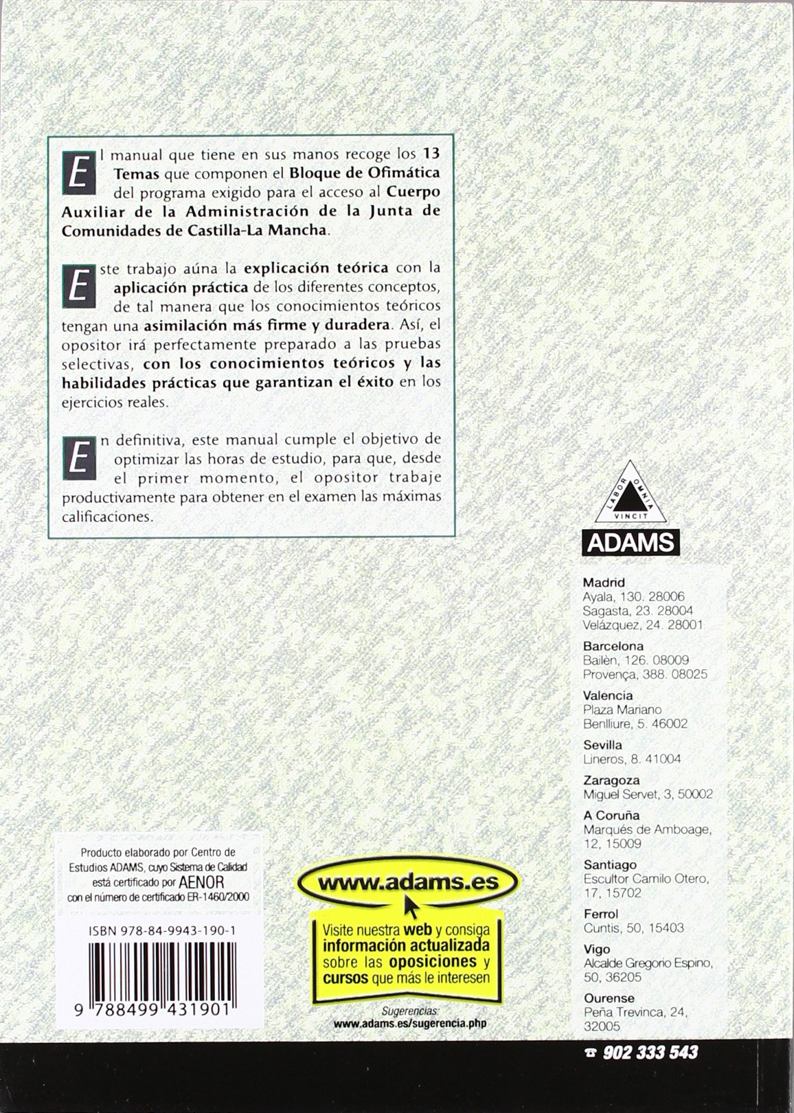 Auxiliares, Junta de Comunidades de Castilla-La Mancha. Ofimática. Temario y cuestionario
