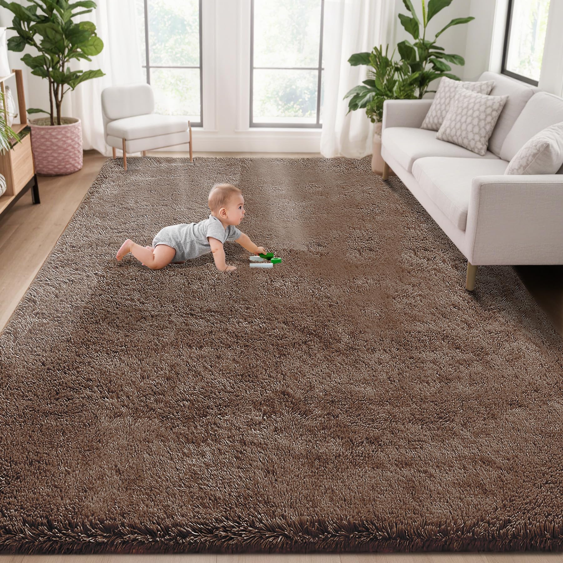 Photo 1 of 5x8 Area Rug for Living Room: Fluffy Shag Soft Washable Rugs Fuzzy Plush Indoor Carpet for Bedroom Nursery Playroom Dorm Kids Girls Boys Room (Coffee, 5'x8')